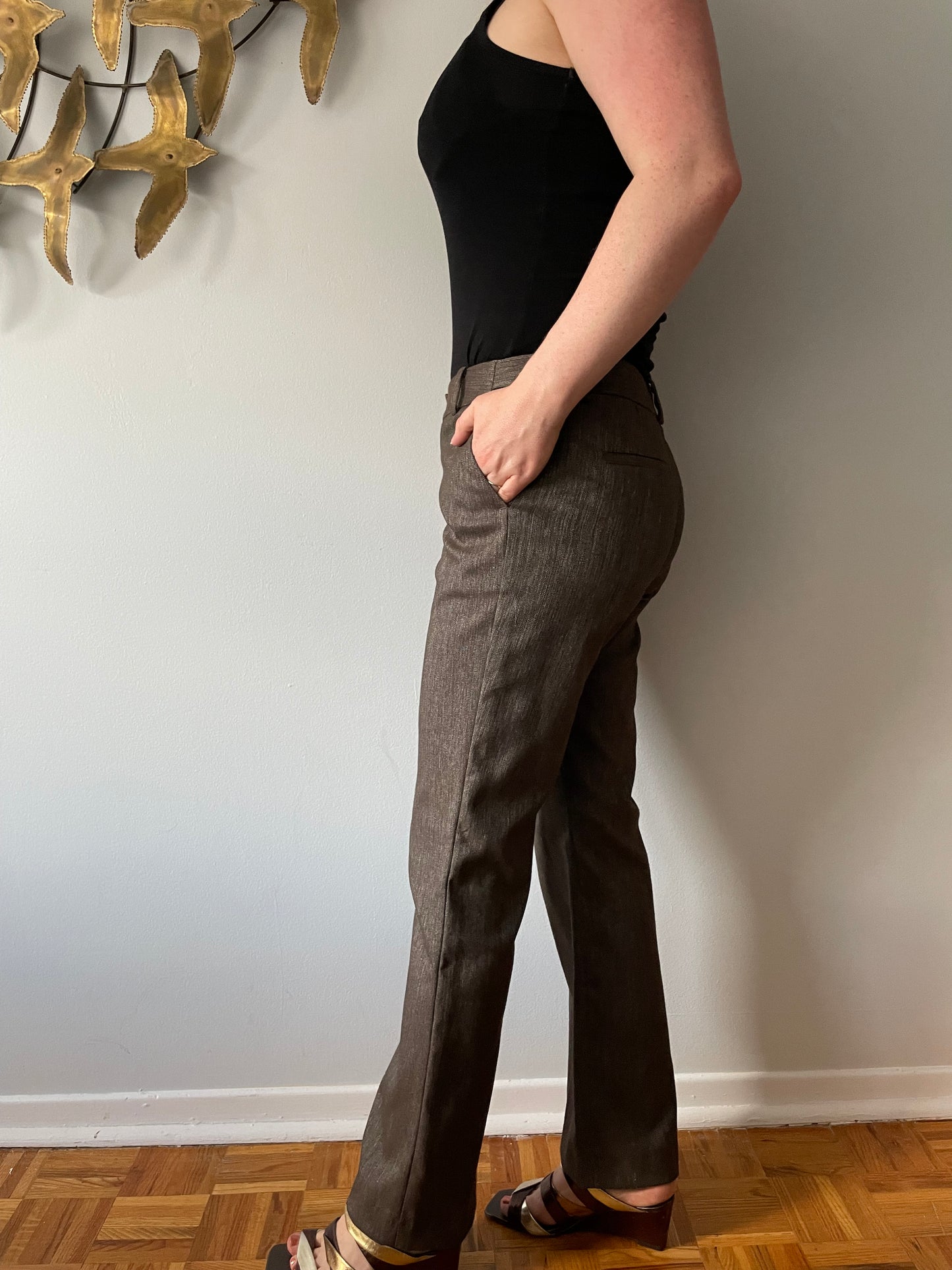 MEXX Brown Shiny Wide Leg Trouser Pants - Size 36 (Small)