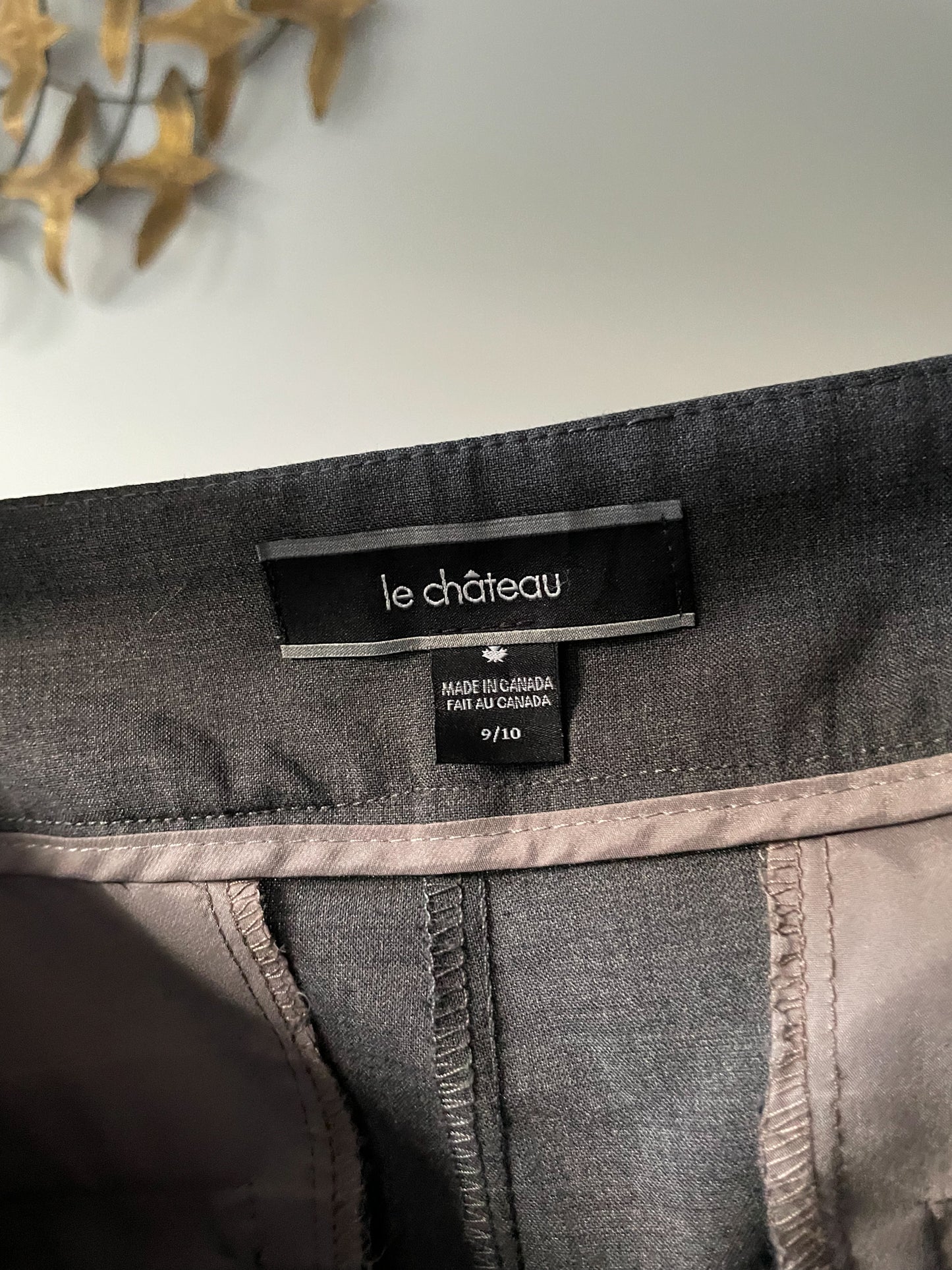 Le Chateau Grey Mid Rise Straight Leg Wool Blend Trouser Pants - Medium