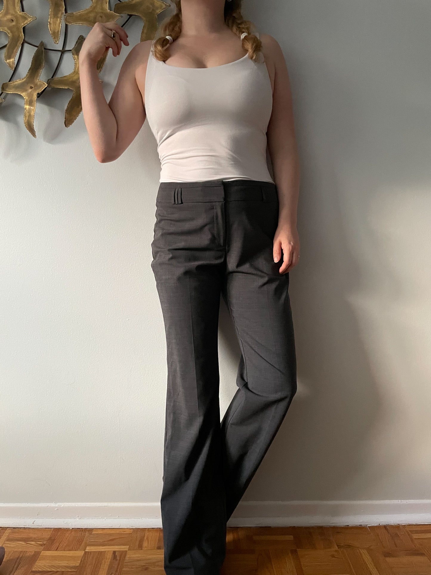Le Chateau Grey Mid Rise Straight Leg Wool Blend Trouser Pants - Medium