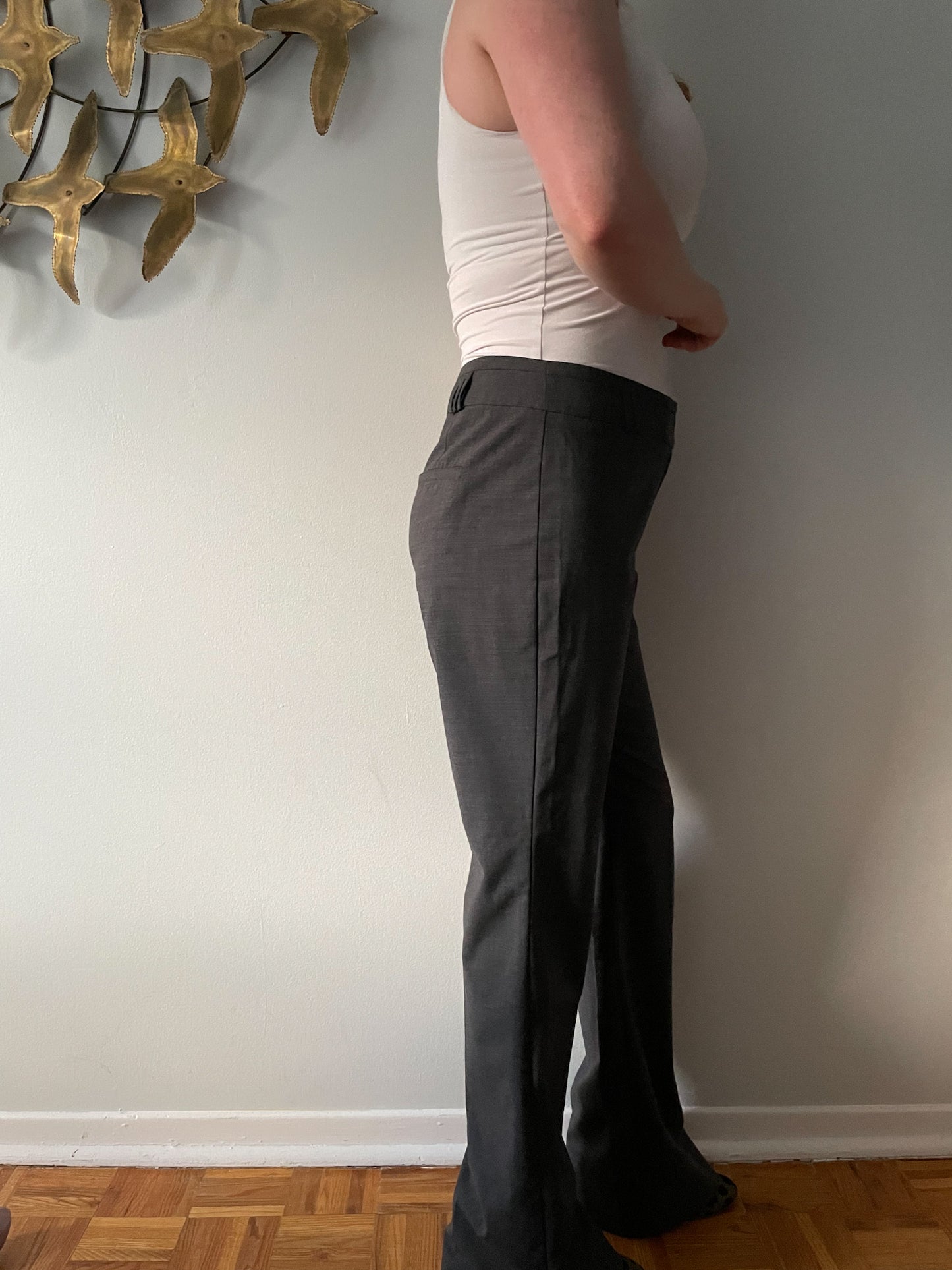 Le Chateau Grey Mid Rise Straight Leg Wool Blend Trouser Pants - Medium