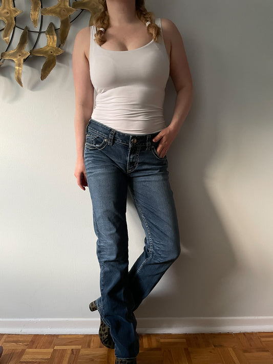 Silver Jeans Suki Dark Wash Mid Rise Straight Leg Jeans - Size 32