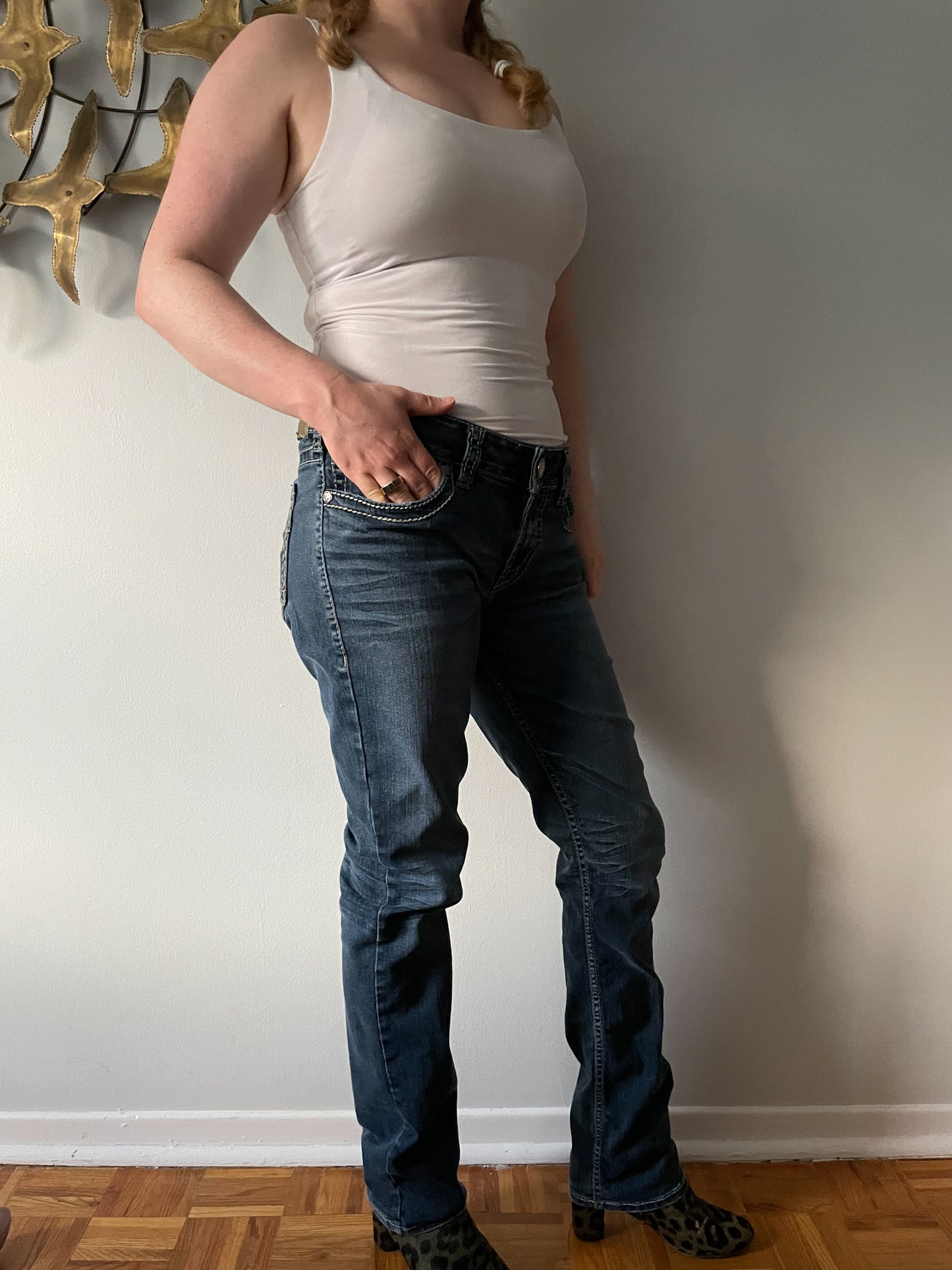 Silver Jeans Suki Dark Wash Mid Rise Straight Leg Jeans - Size 32