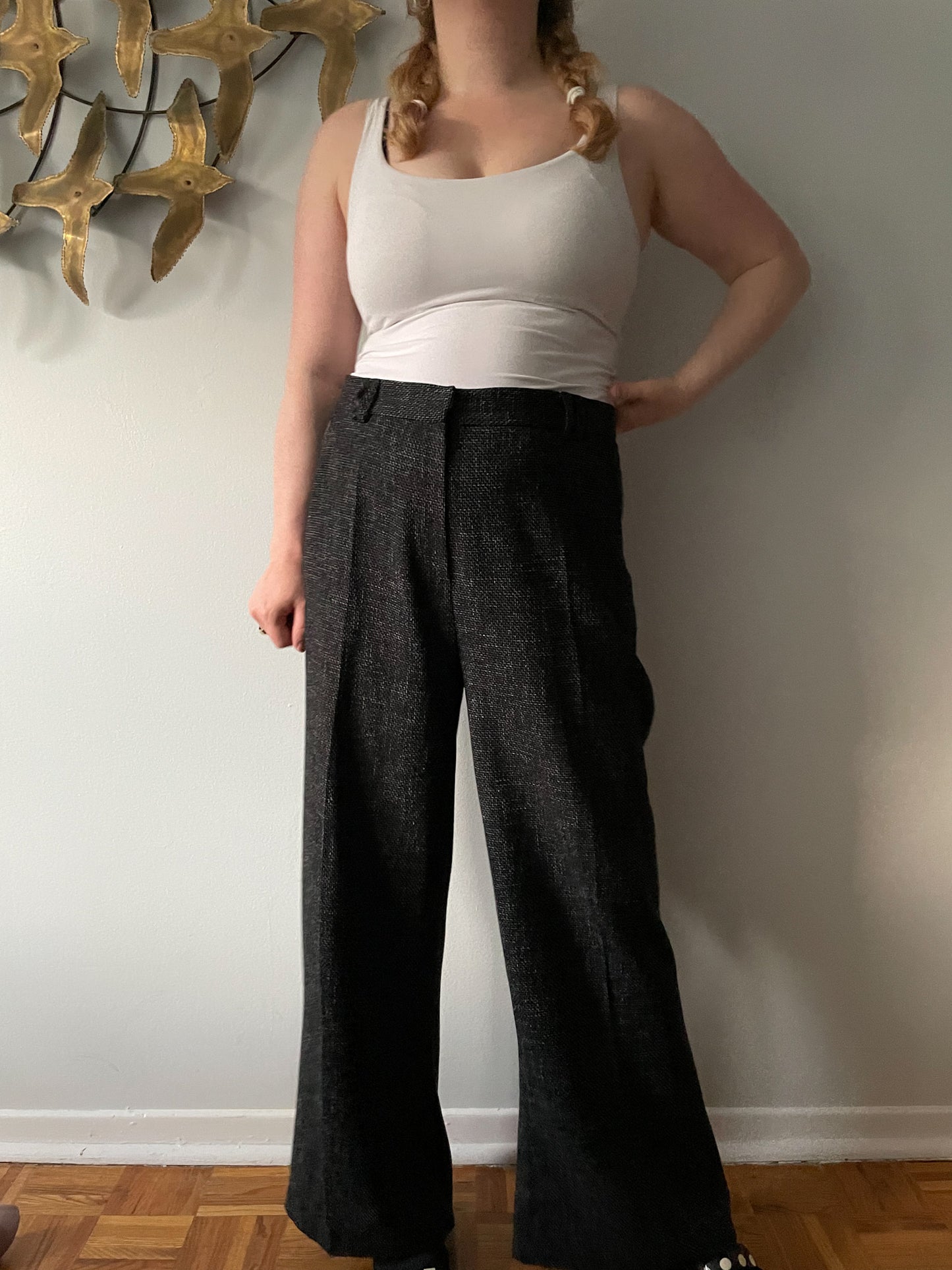 Saint-Honore Paris Black Woven Wide Leg Suit Trouser Pants - Size 10