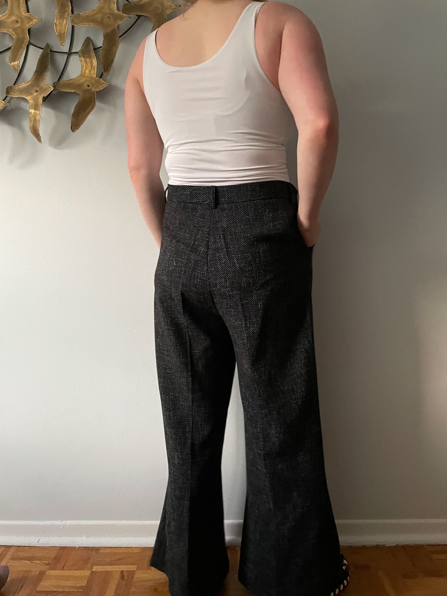 Saint-Honore Paris Black Woven Wide Leg Suit Trouser Pants - Size 10