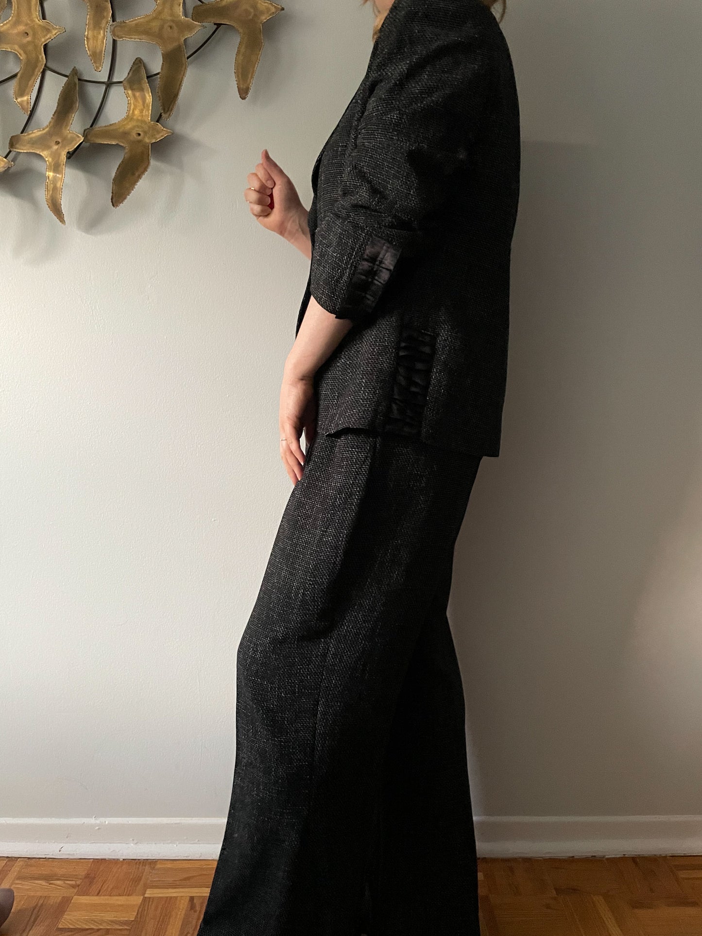 Saint-Honore Paris Black Woven Wide Leg Suit Trouser Pants - Size 10