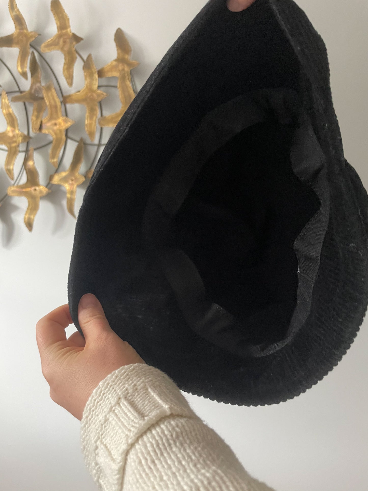 Black Corduroy Bucket Cloche Hat - XL