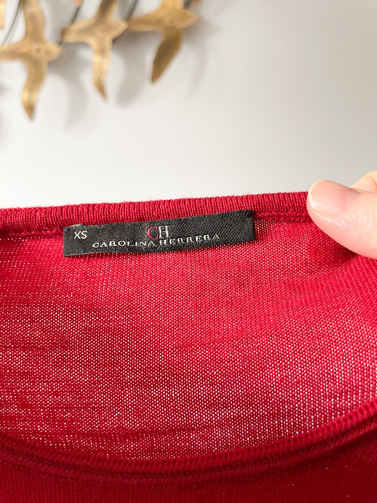 Carolina Herrera Red 100% Wool Asymmetrical Peplum 3/4 Sleeve Sweater Top - XS