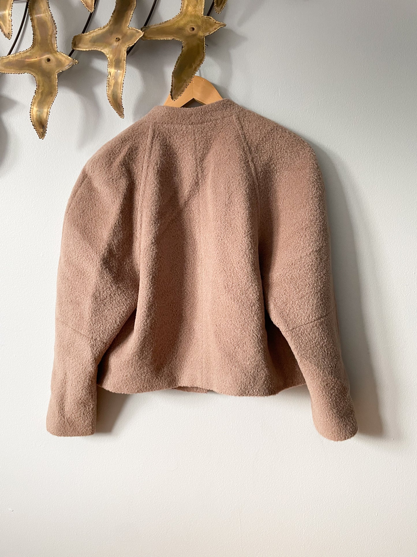 Judith & Charles Taupe Wool Alpaca Raglan Sleeve Cropped Jacket - S/M