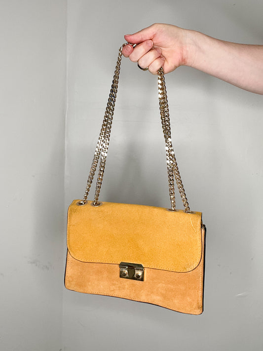 Mango Mustard Yellow Chain Suede Leather Bag
