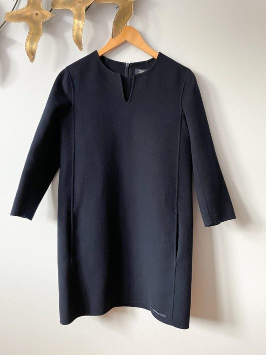 S'Max Mara Navy 3/4 Sleeve Wool Shift Dress - Size 2