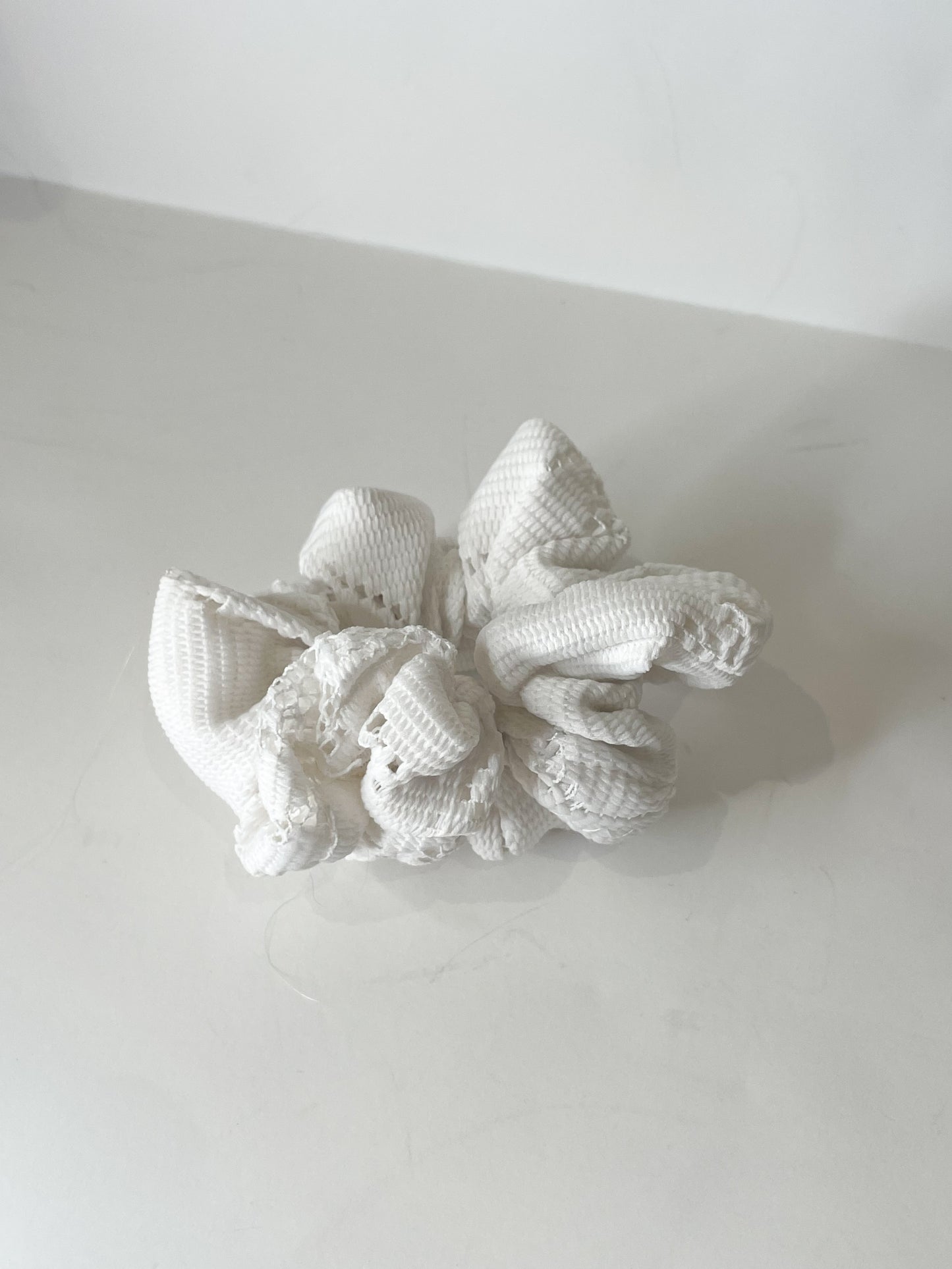 White Cotton Lace Knit Upcycled Hair Scrunchie