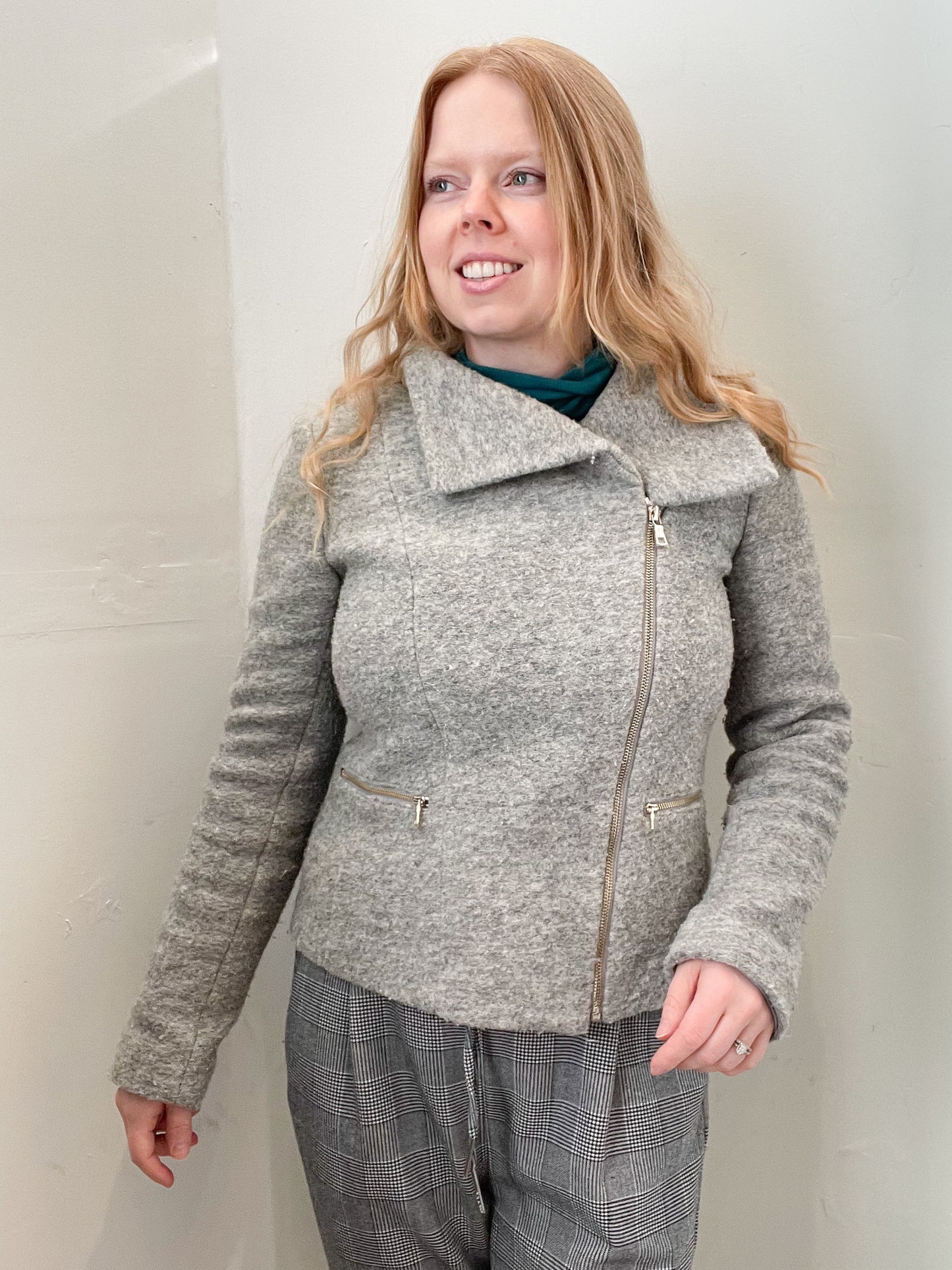 Ann Taylor Grey Wool Cropped Aviator Jacket - Small