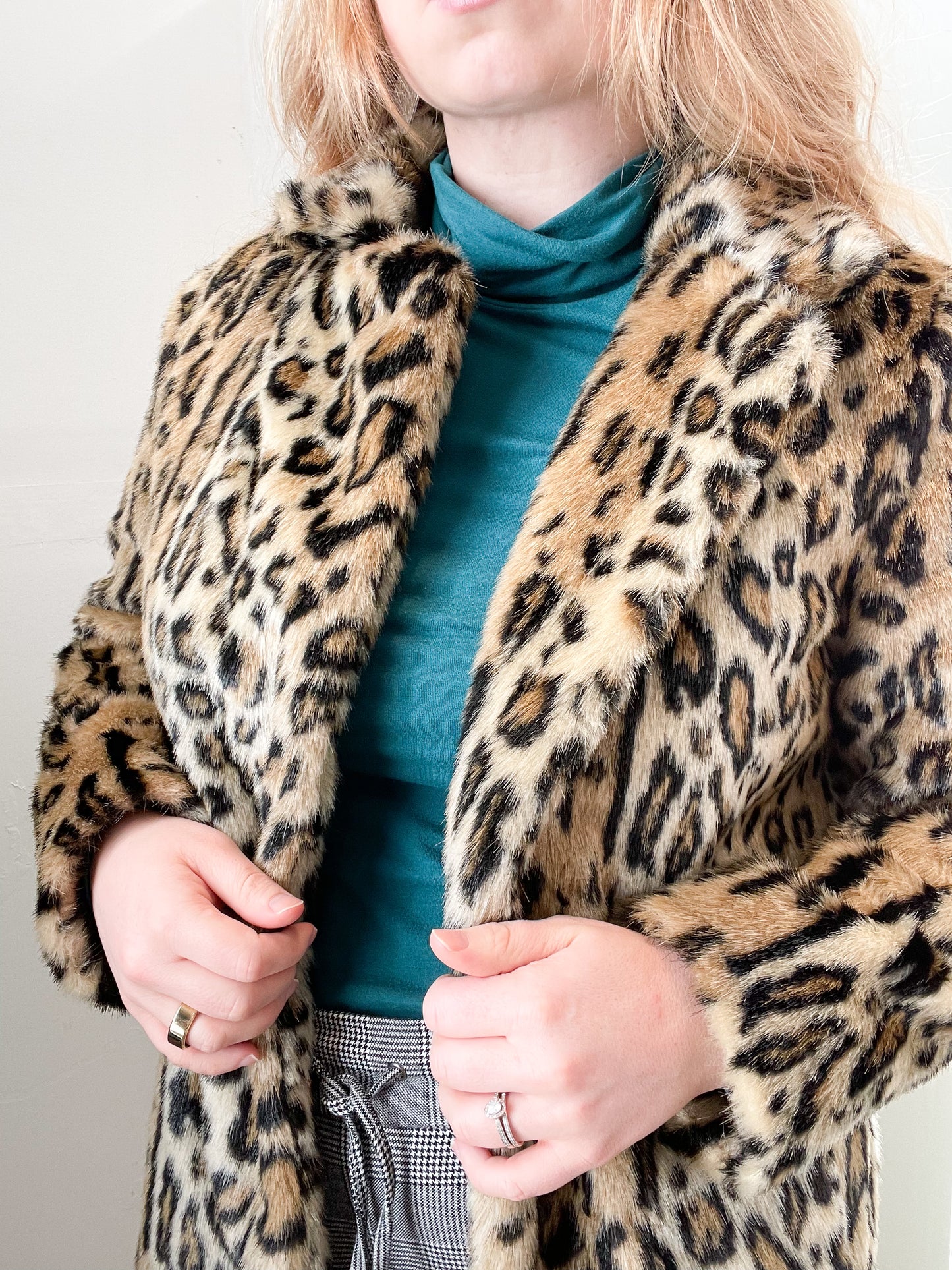 LINE Cheetah Leopard Print Faux Fur Long Jacket - XS/S