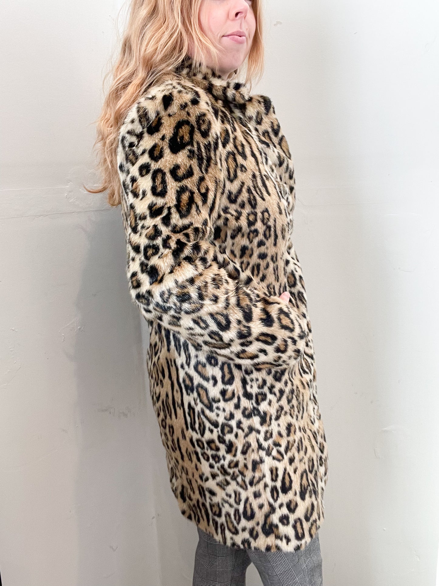 LINE Cheetah Leopard Print Faux Fur Long Jacket - XS/S