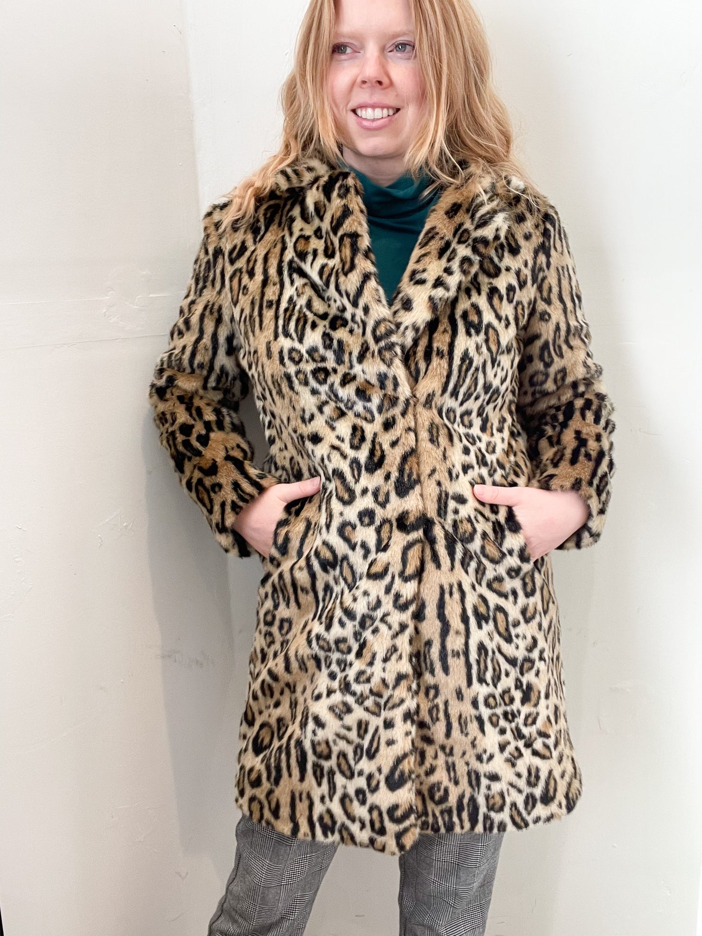 LINE Cheetah Leopard Print Faux Fur Long Jacket - XS/S