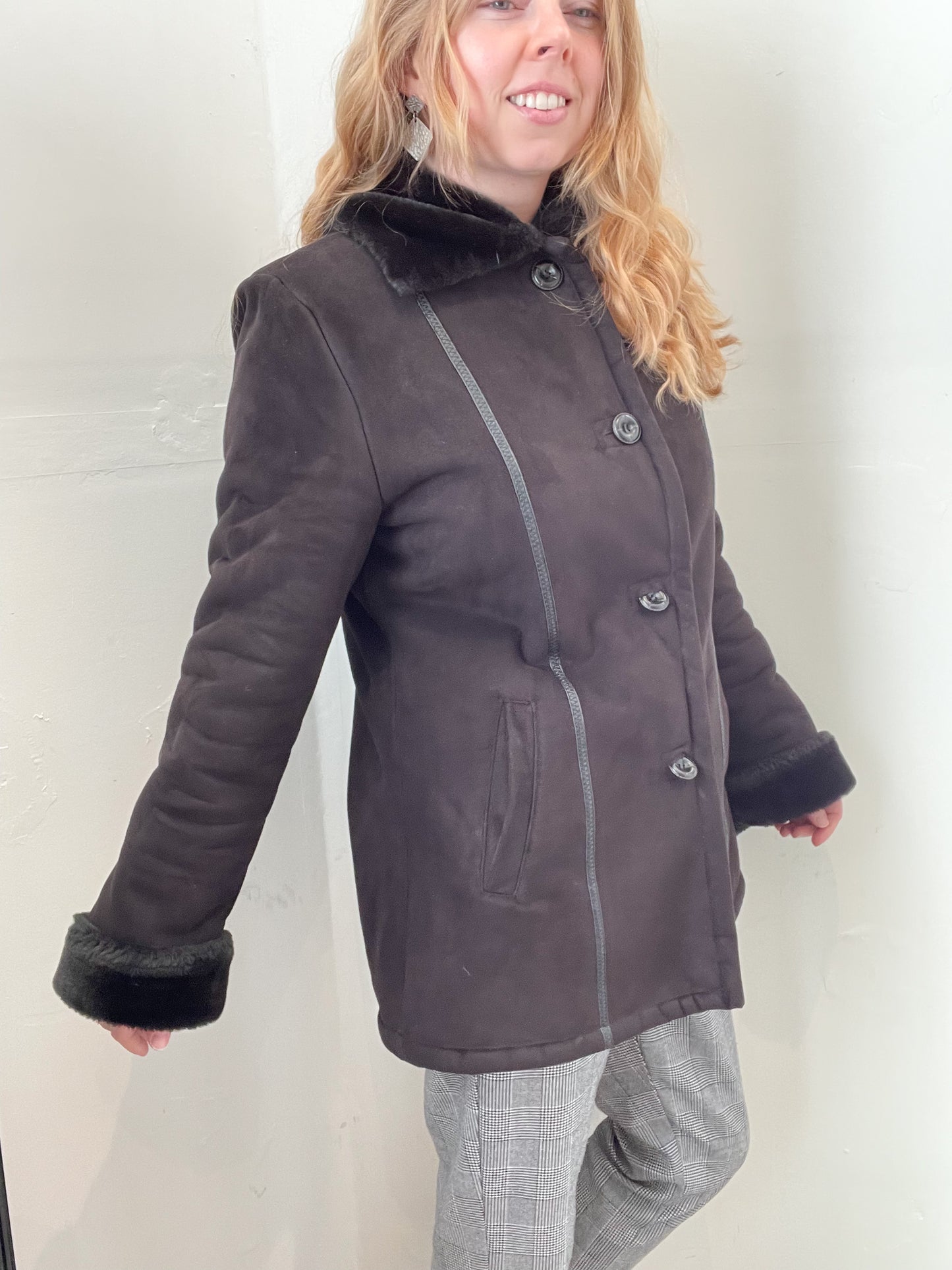 Liz Claiborne Brown Faux Fur Shearling Jacket - Medium