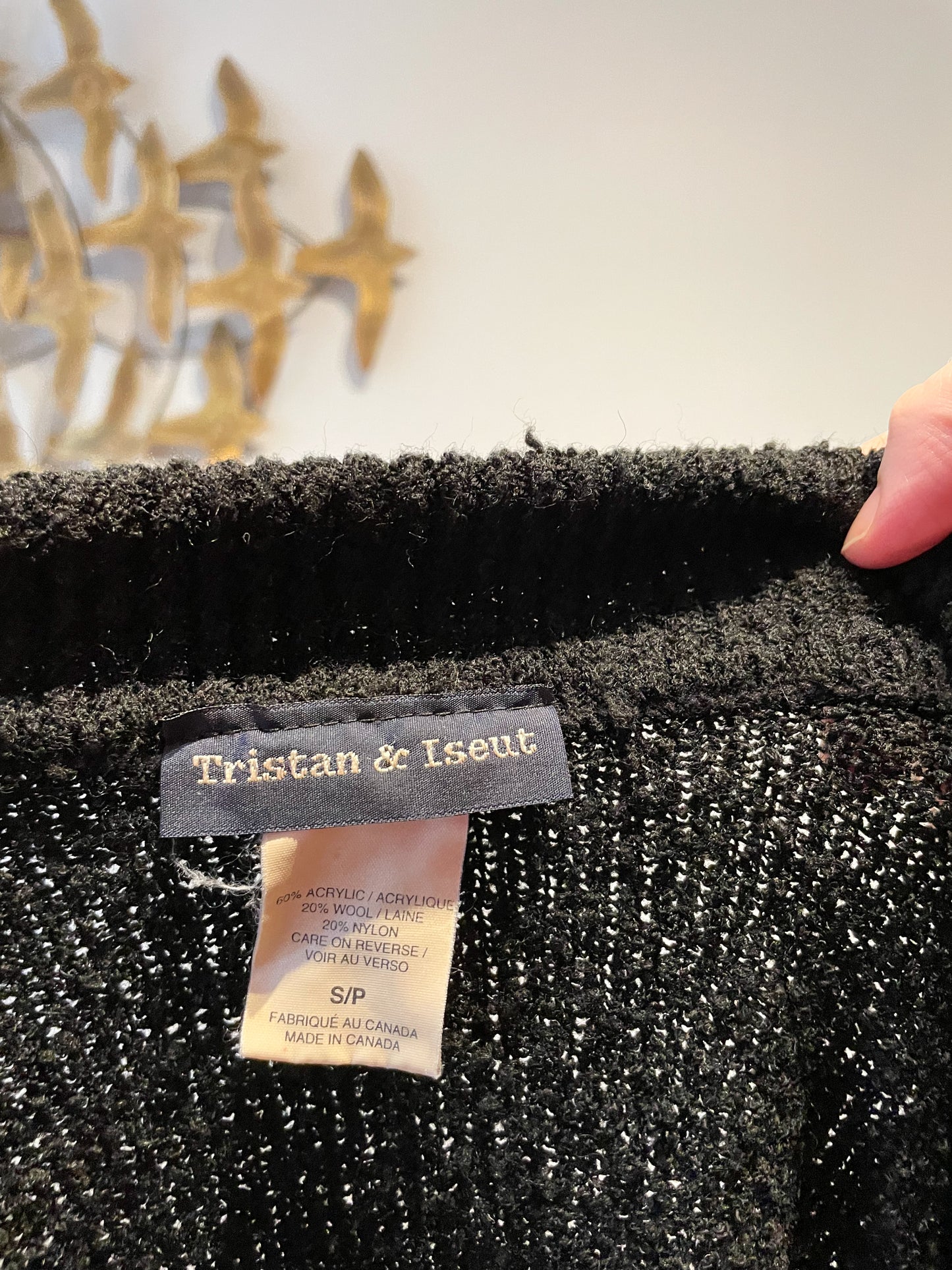 Vintage Tristan & Iseut Black Wool Blend  Knit Zip Collar Sweater - S/M/L