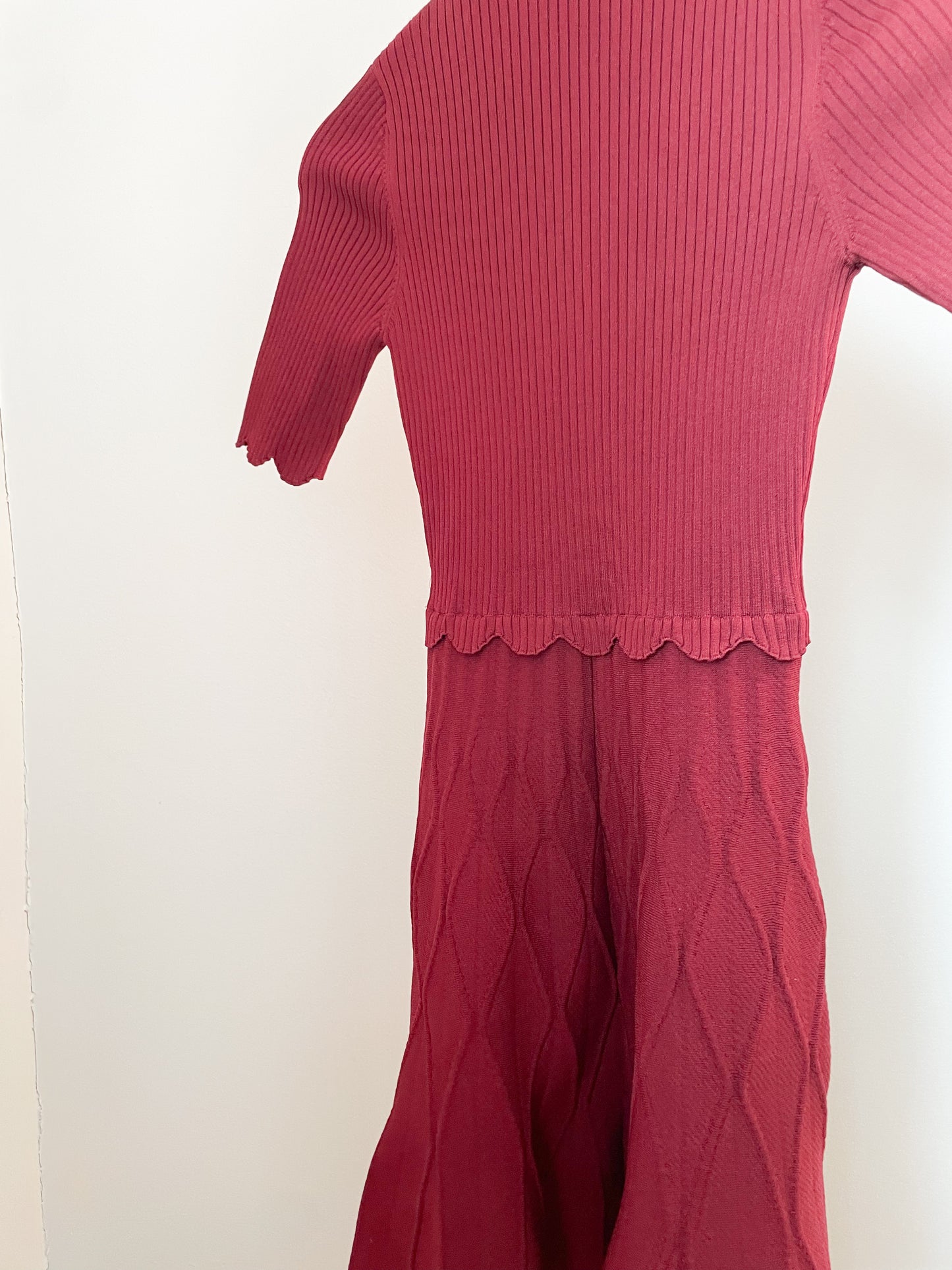 Sandro Paris Wine Red Mock Neck Knit Dress - XS