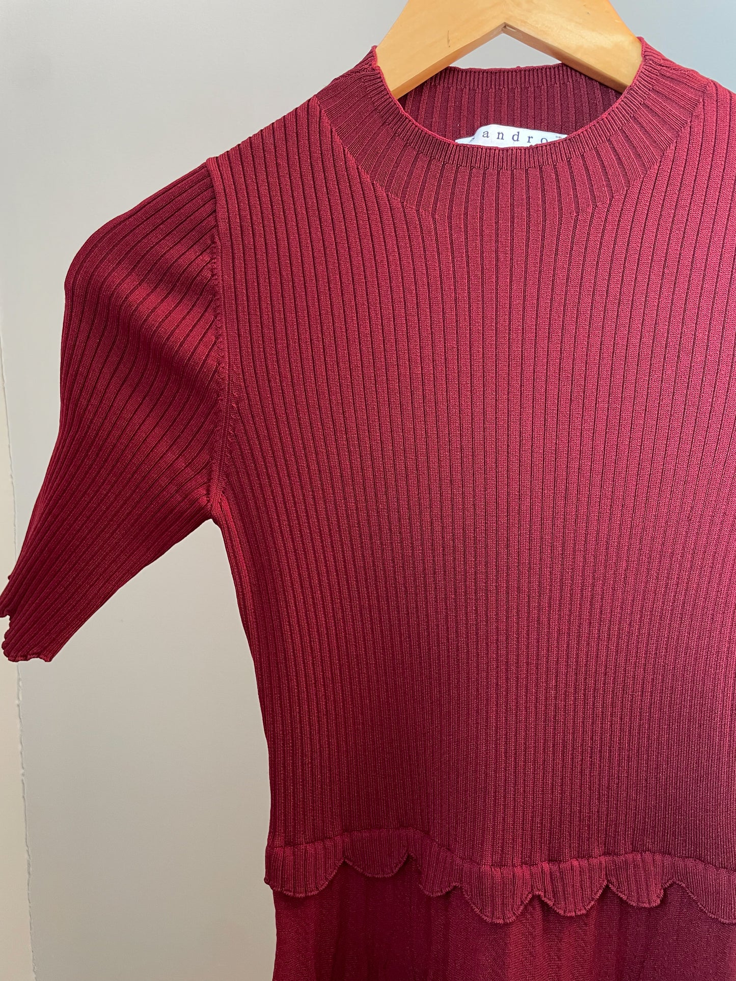 Sandro Paris Wine Red Mock Neck Knit Dress - XS