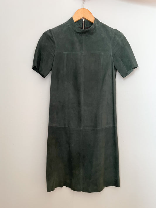 Judith & Charles Hunter Green Genuine Suede Leather Mockneck Dress - Size 0