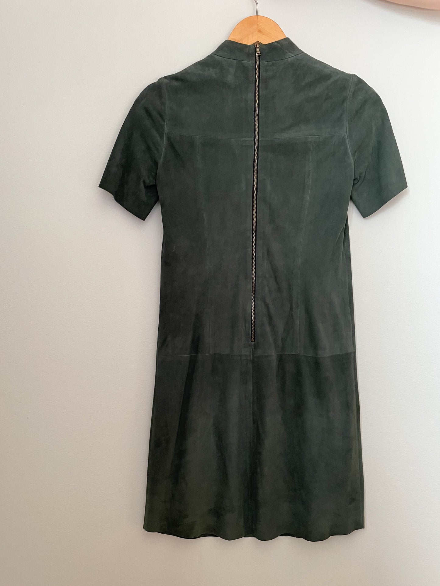 Judith & Charles Hunter Green Genuine Suede Leather Mockneck Dress - Size 0