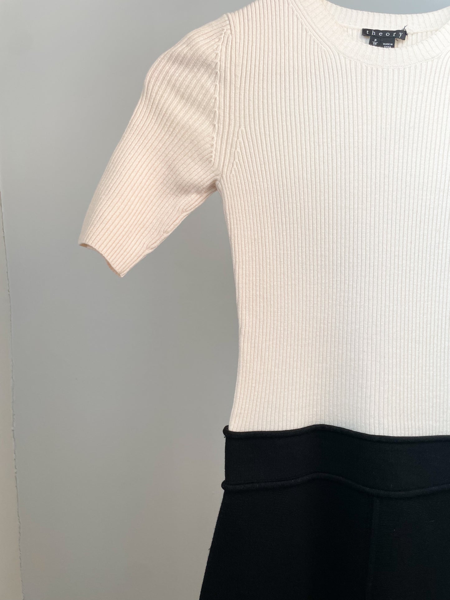 Theory White Black Wool Combo Knit Dress - XS