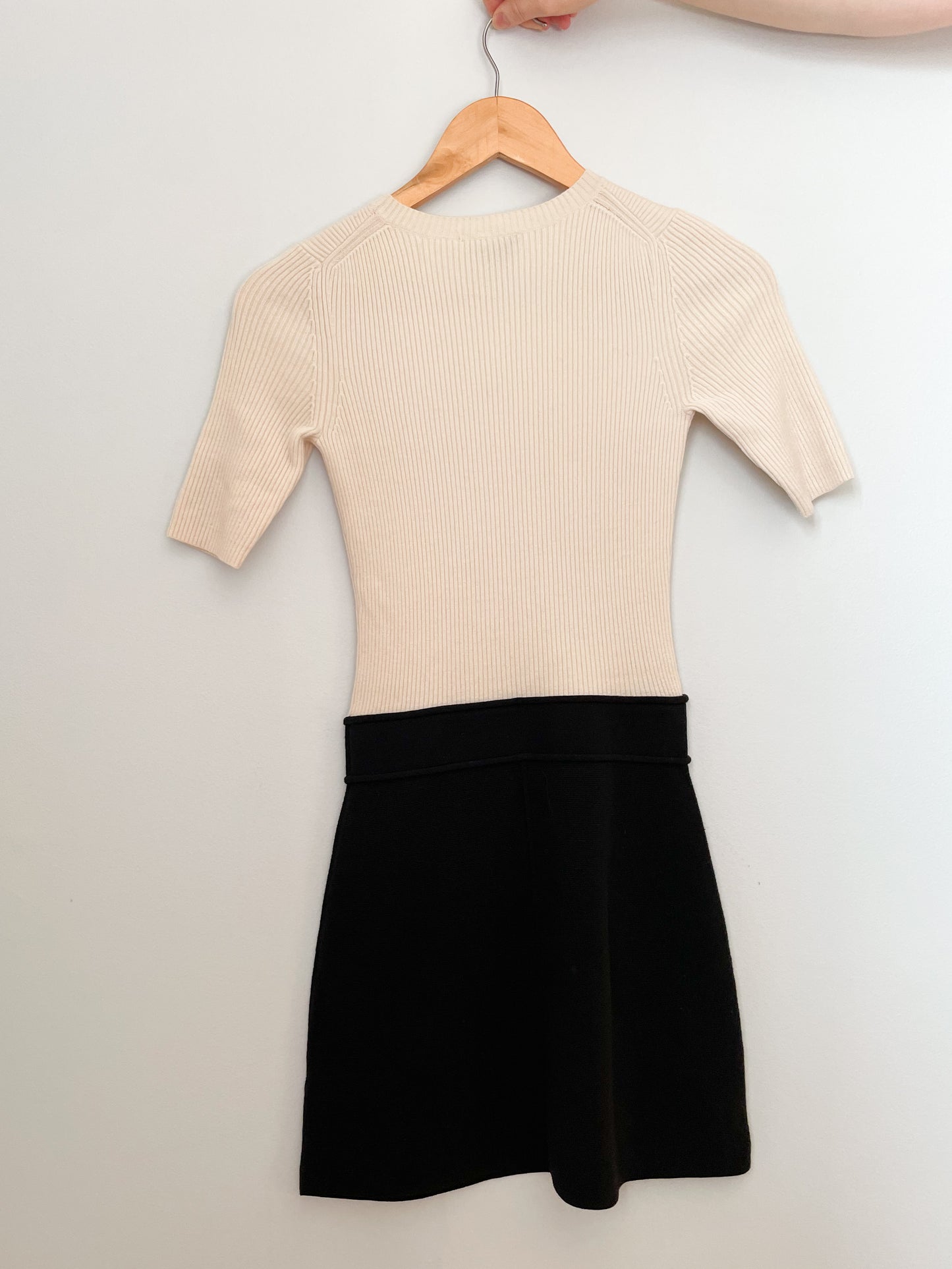 Theory White Black Wool Combo Knit Dress - XS