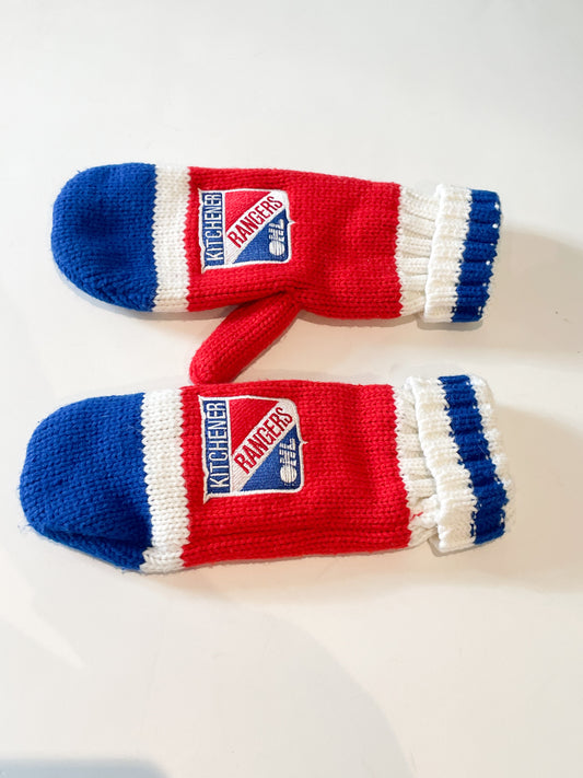 Kitchener Rangers Embroidered Red Blue Stripe Fleece Lined Mittens