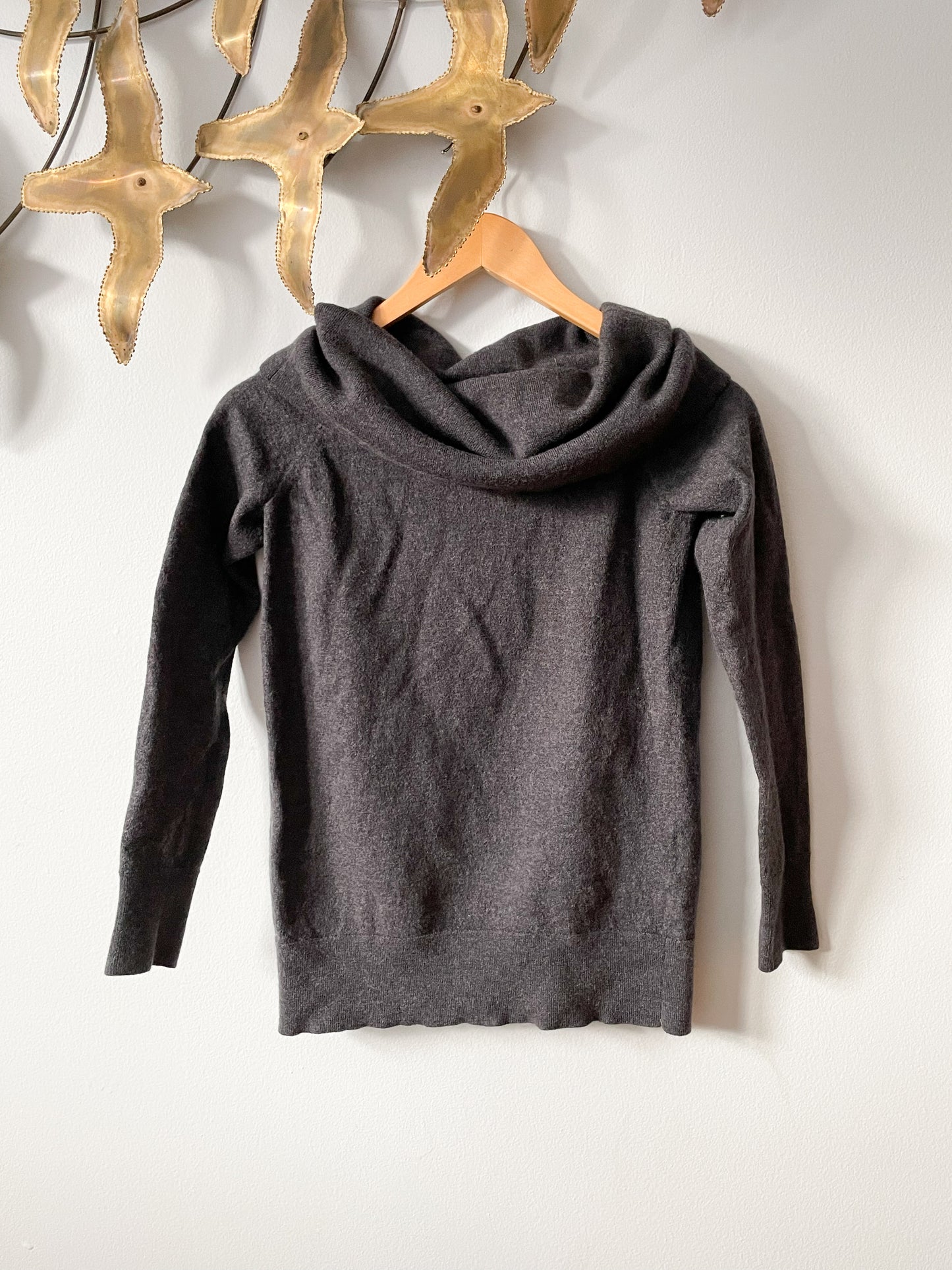 Wilfred Free Grey Cowl Neck Off The Shoulder Merino Wool Sweater - Small