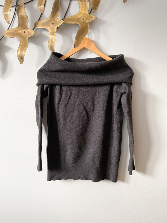 Wilfred Free Grey Cowl Neck Off The Shoulder Merino Wool Sweater - Small