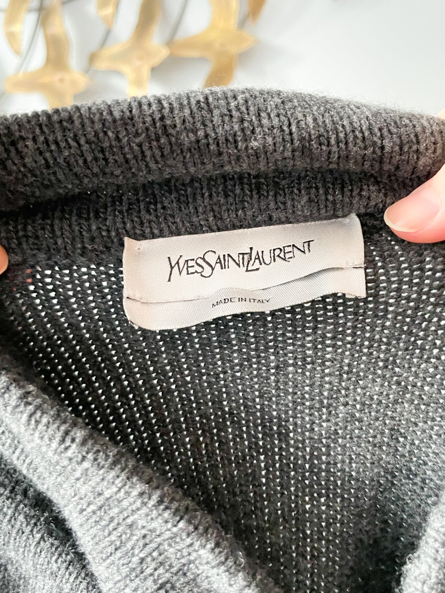 Vintage Yves Saint Laurent Grey Cropped Tie Neck Sweater - XS