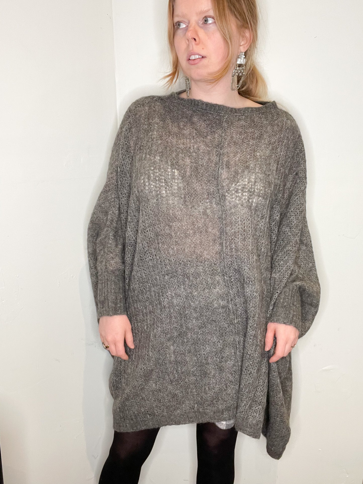 Zara Grey Knit Oversized Alpaca Wool Blend Tunic Top NWT - M/L/XL