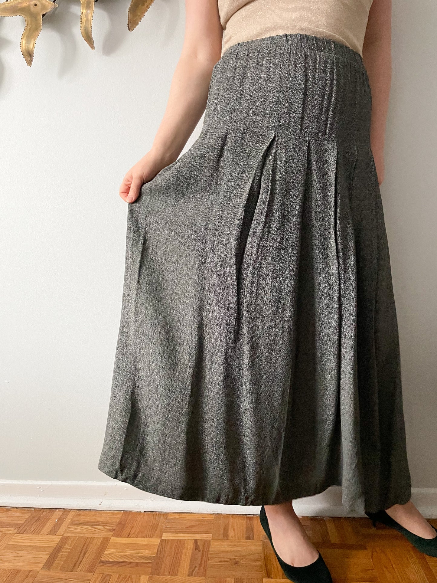 Vintage Peter Nygard Grey Drop Waist Pleated Maxi Skirt - Medium