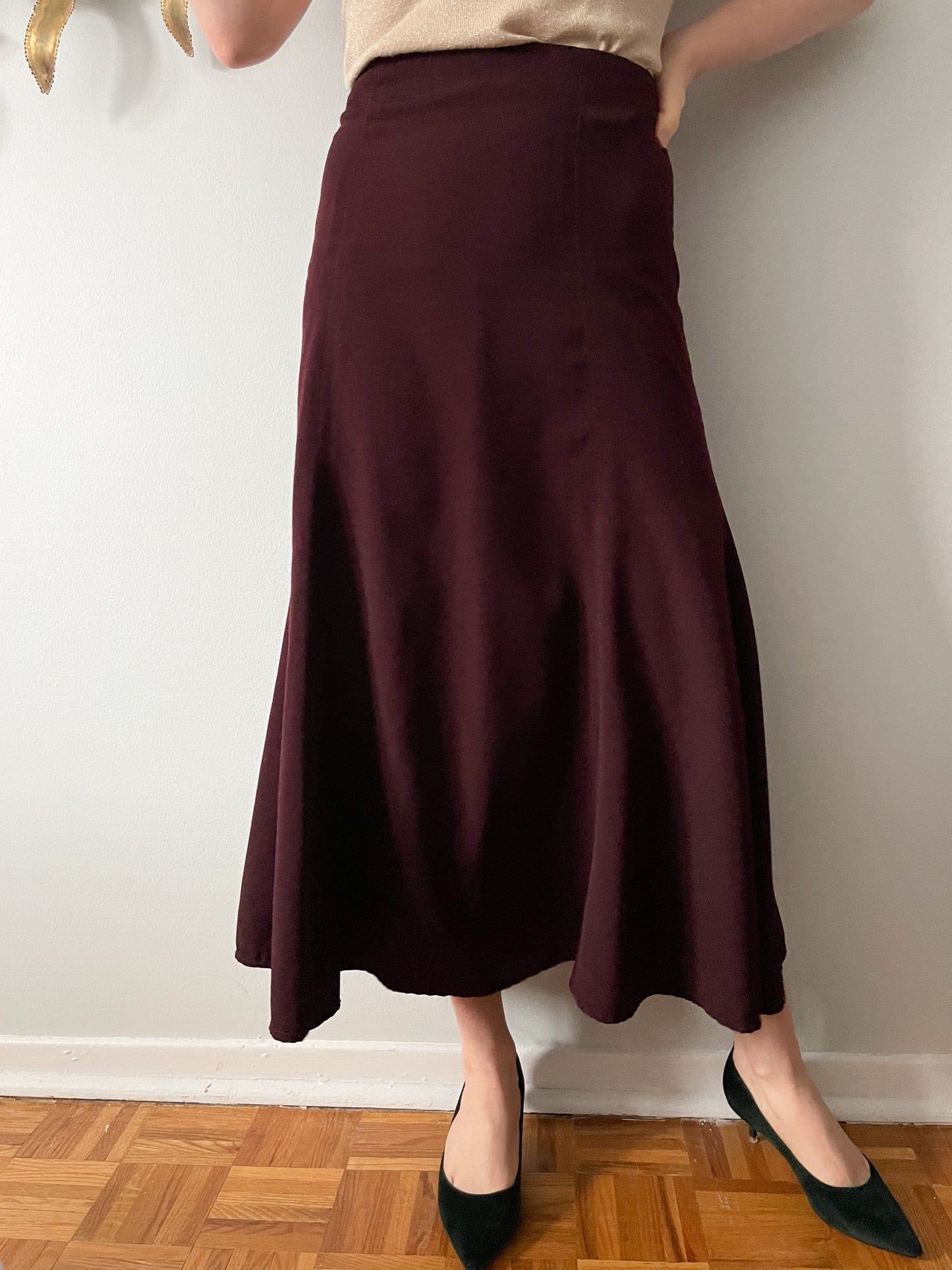 Vintage Burgundy Fit Flare Midi Skirt - Small