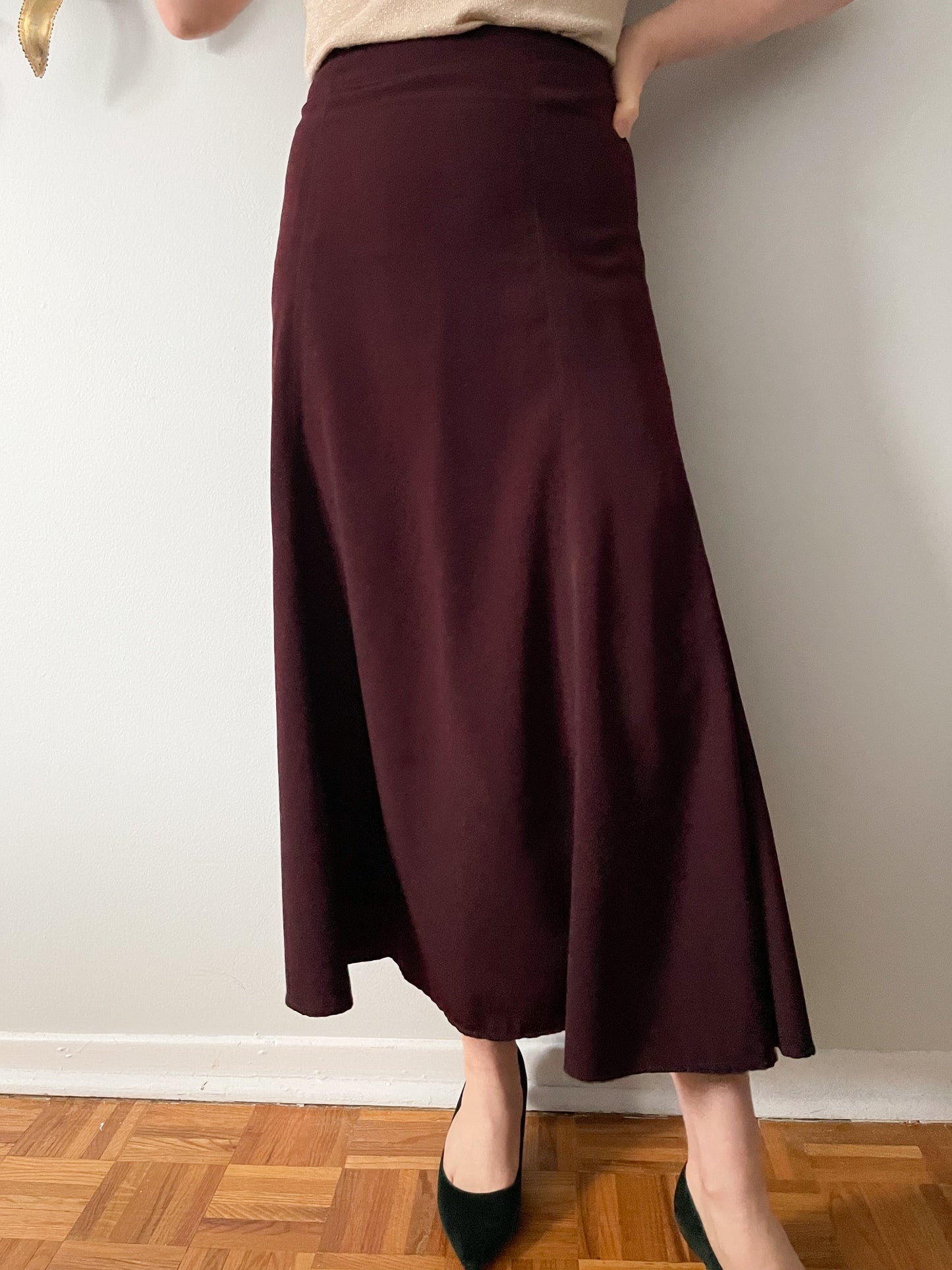 Vintage Burgundy Fit Flare Midi Skirt - Small