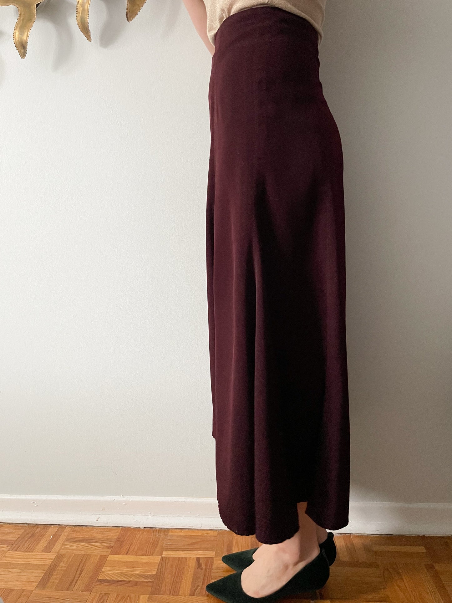 Vintage Burgundy Fit Flare Midi Skirt - Small
