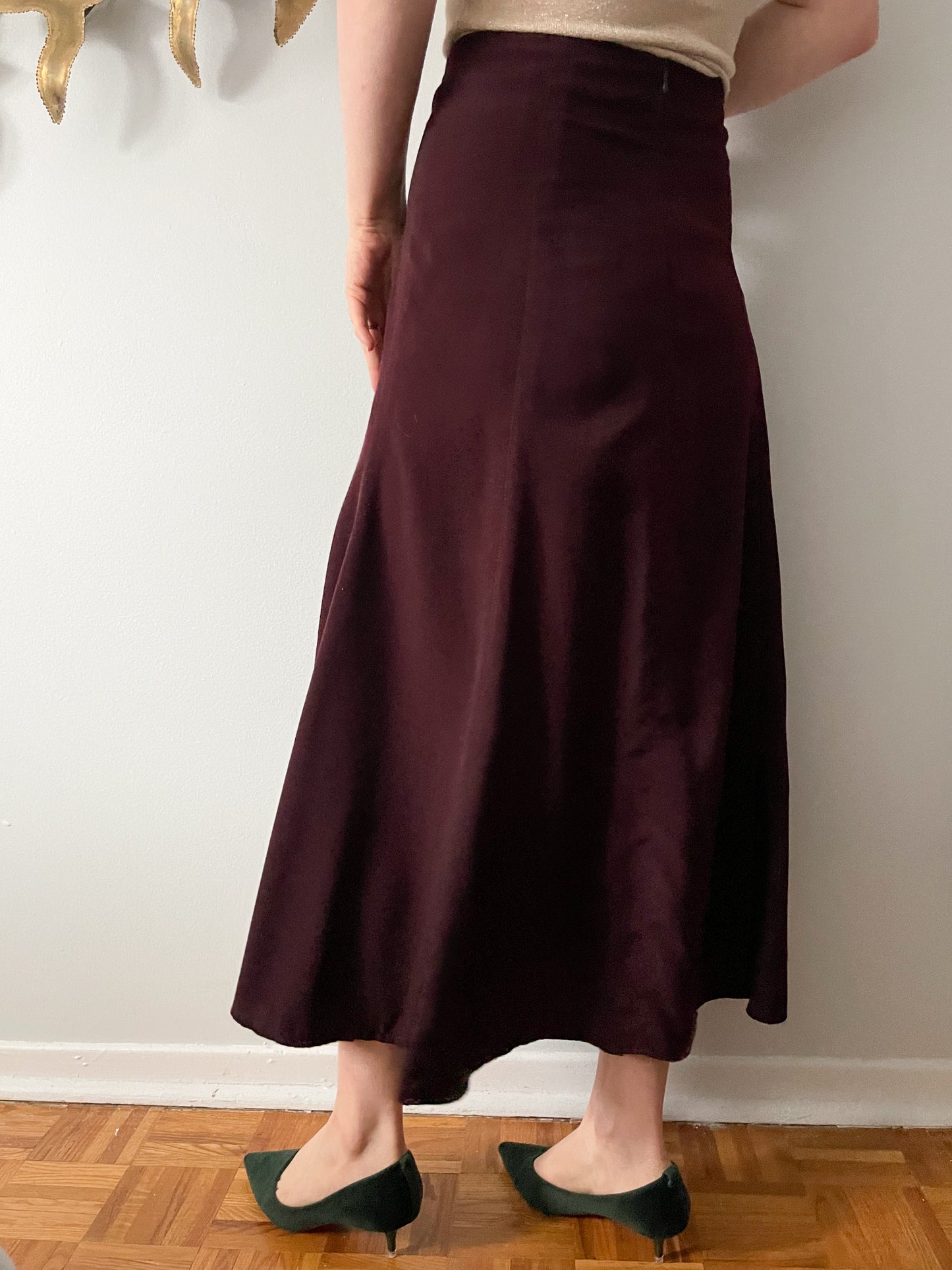 Vintage Burgundy Fit Flare Midi Skirt - Small
