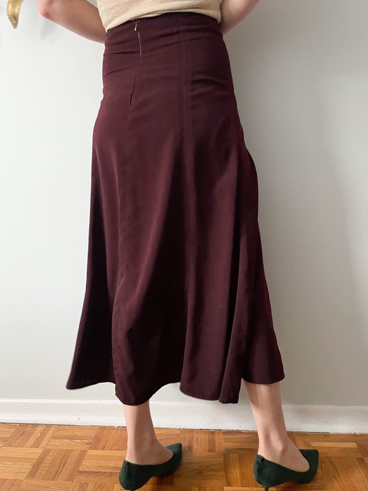 Vintage Burgundy Fit Flare Midi Skirt - Small