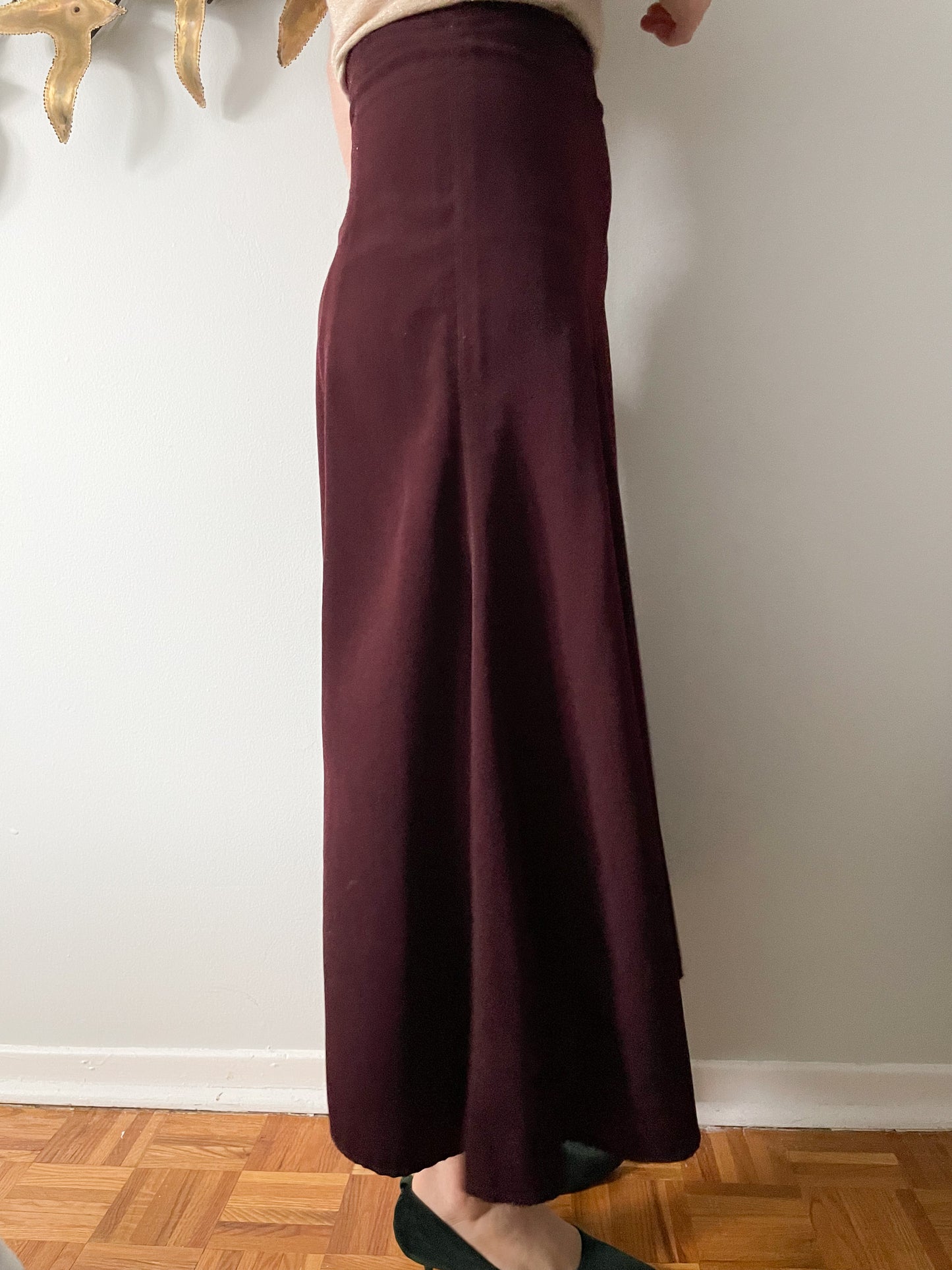 Vintage Burgundy Fit Flare Midi Skirt - Small