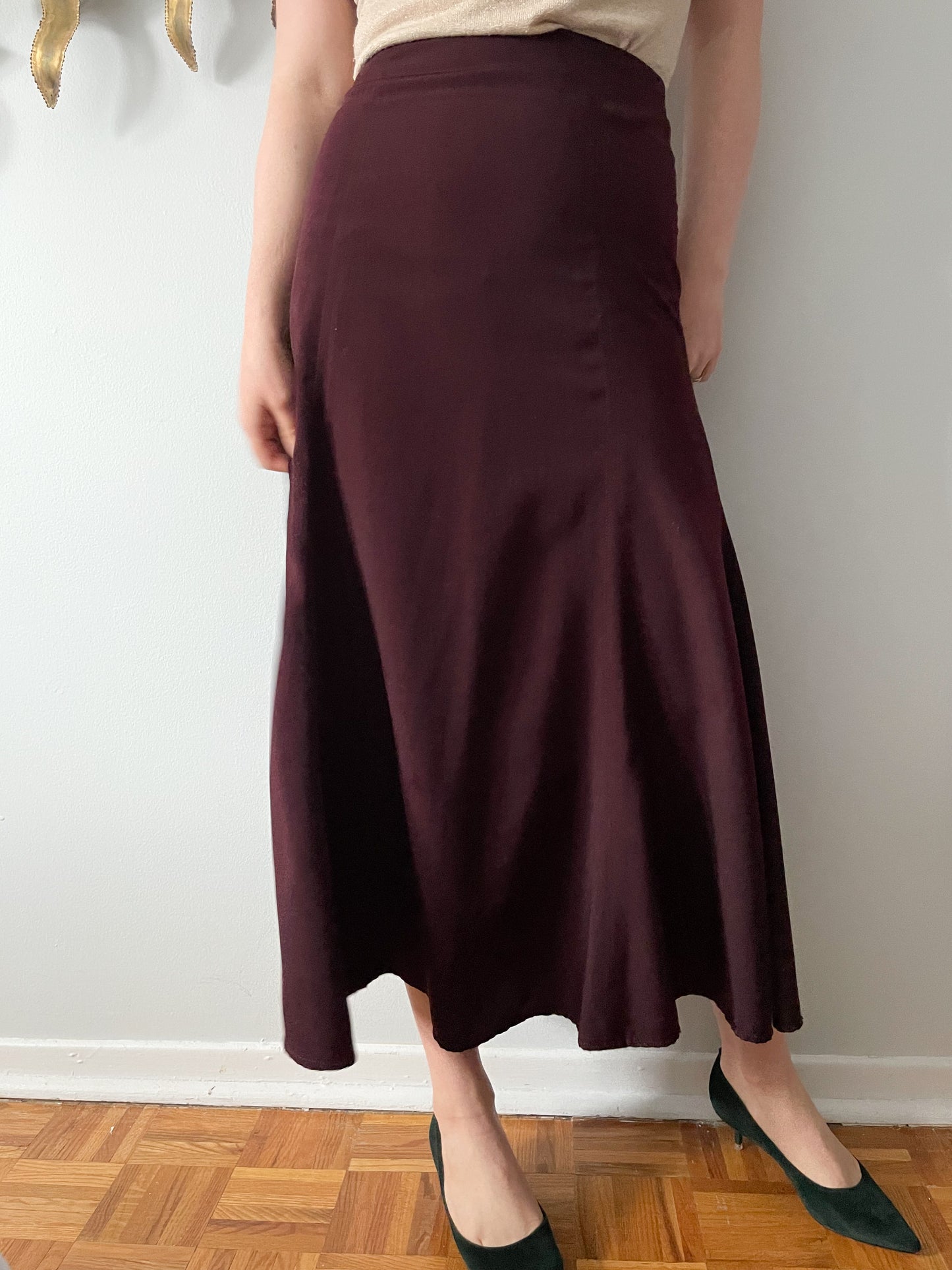 Vintage Burgundy Fit Flare Midi Skirt - Small