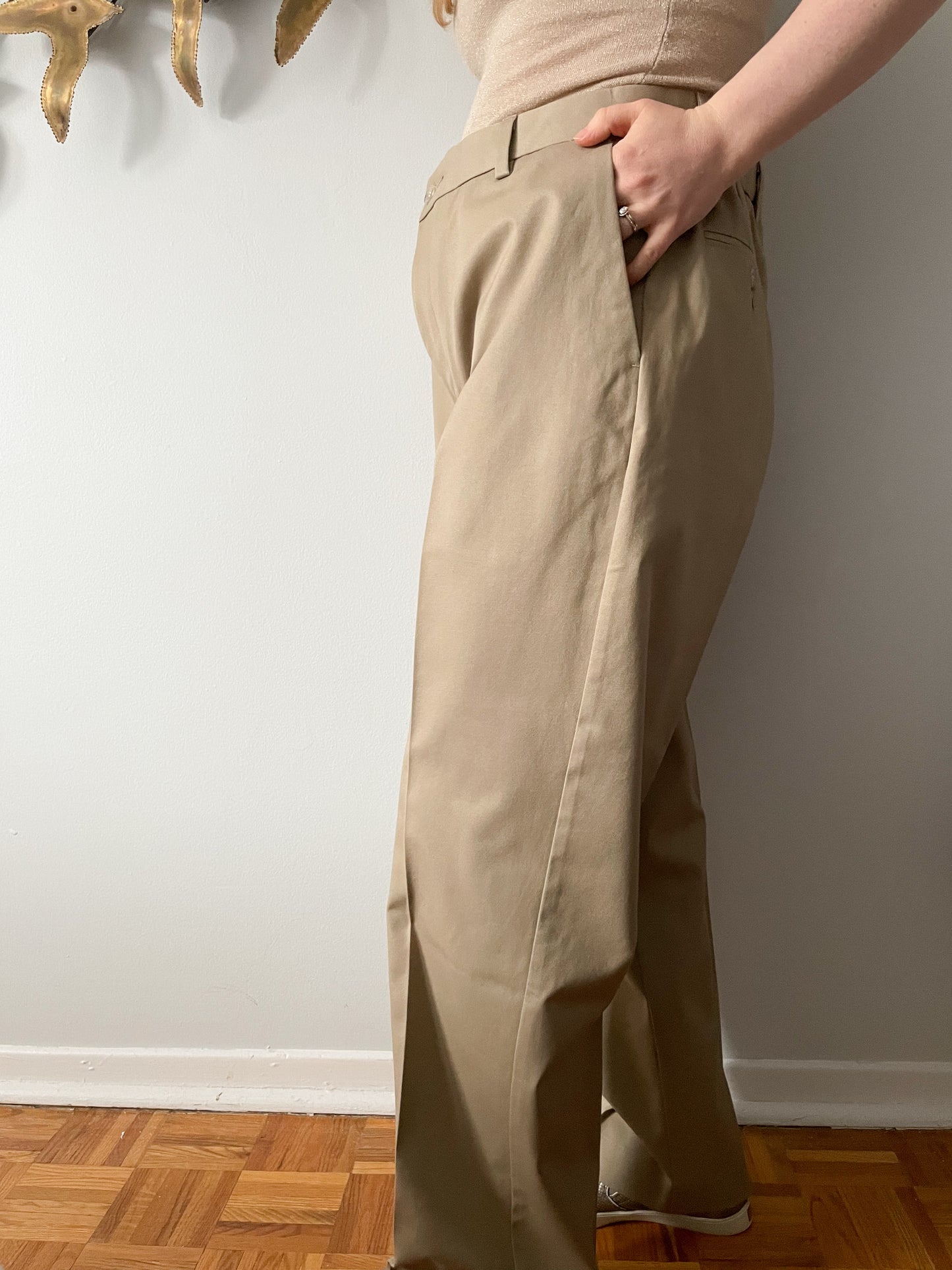 Dockers Beige Signature Iron Free Khaki Wide Leg High Rise Trouser Pants - XL