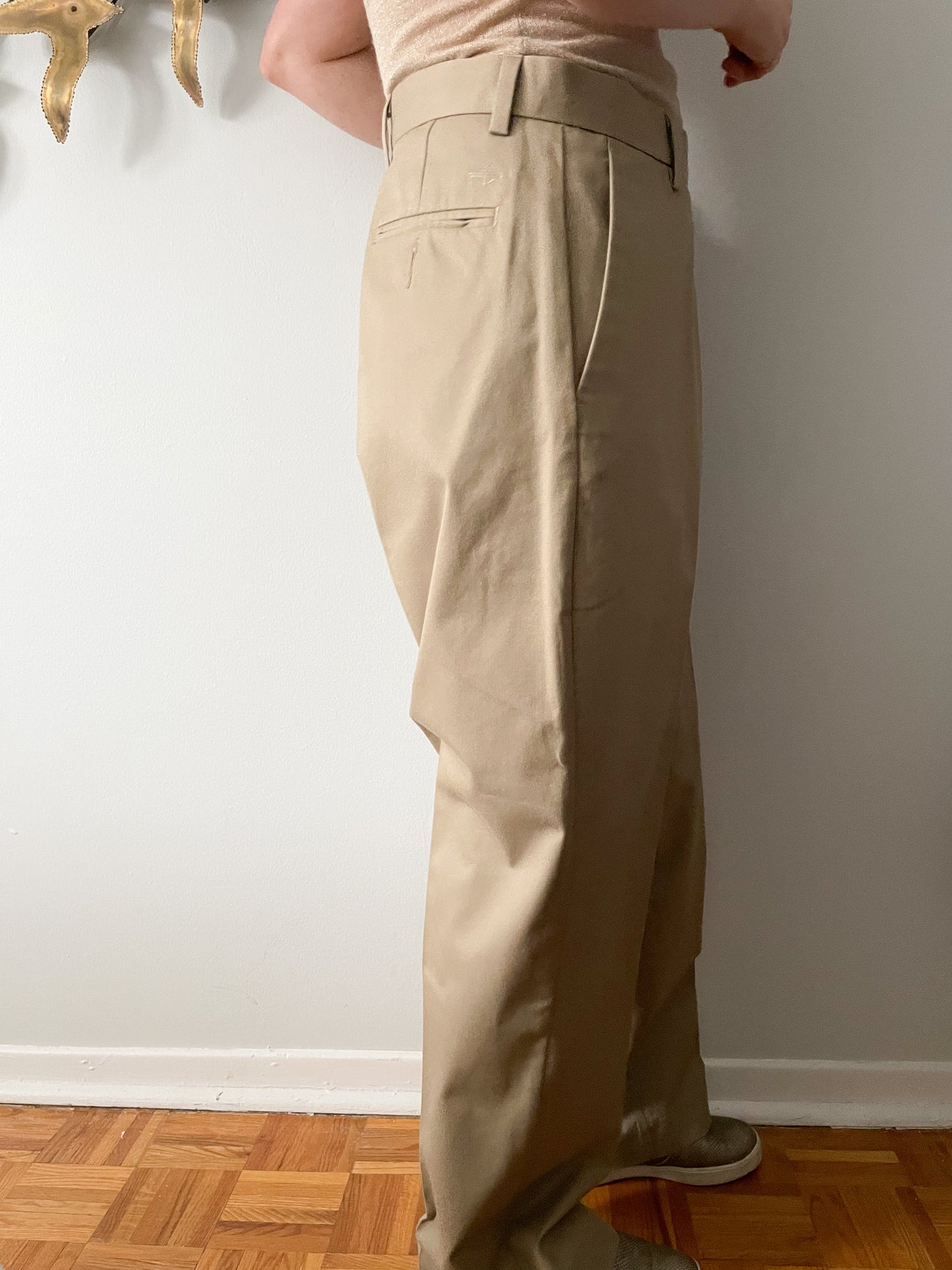 Dockers Beige Signature Iron Free Khaki Wide Leg High Rise Trouser Pants - XL