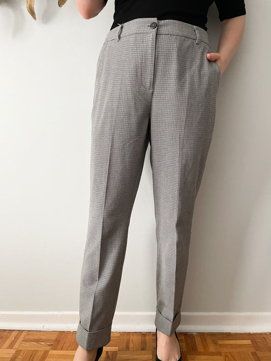 RW & Co. Suiting Black Micro Houndstooth Straight Leg Cuffed Trouser Pants - Size 8