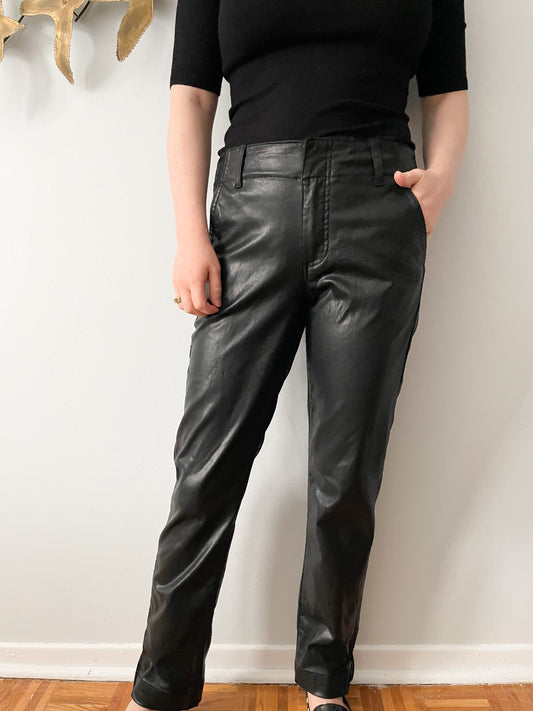 KUT Reese Black Glazed Faux Leather Look Mid Rise Ankle Straight Leg Pants - Size 8L