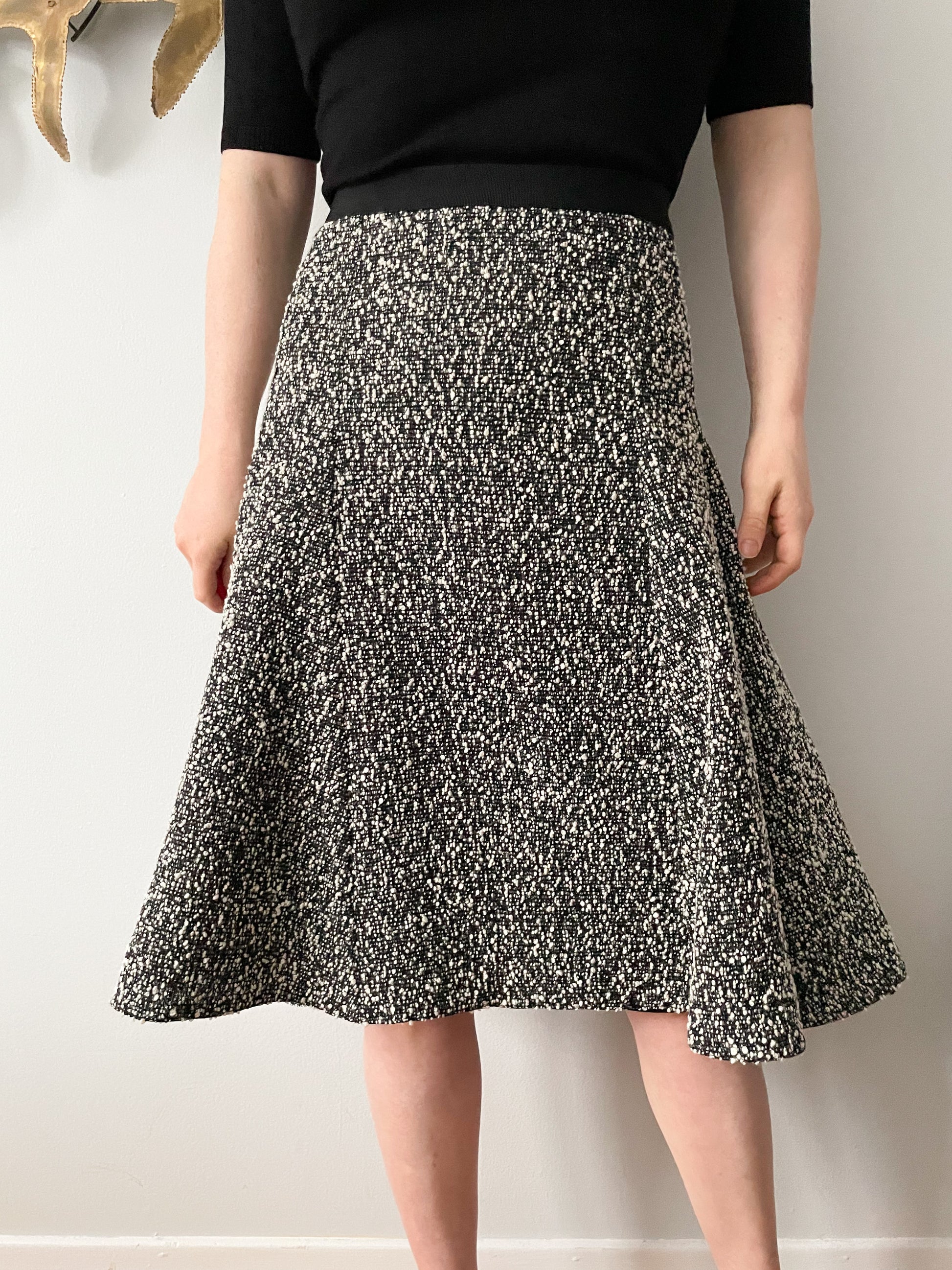 Lida Baday Black White Tweed Trumpet Wool Midi Skirt Size – Le