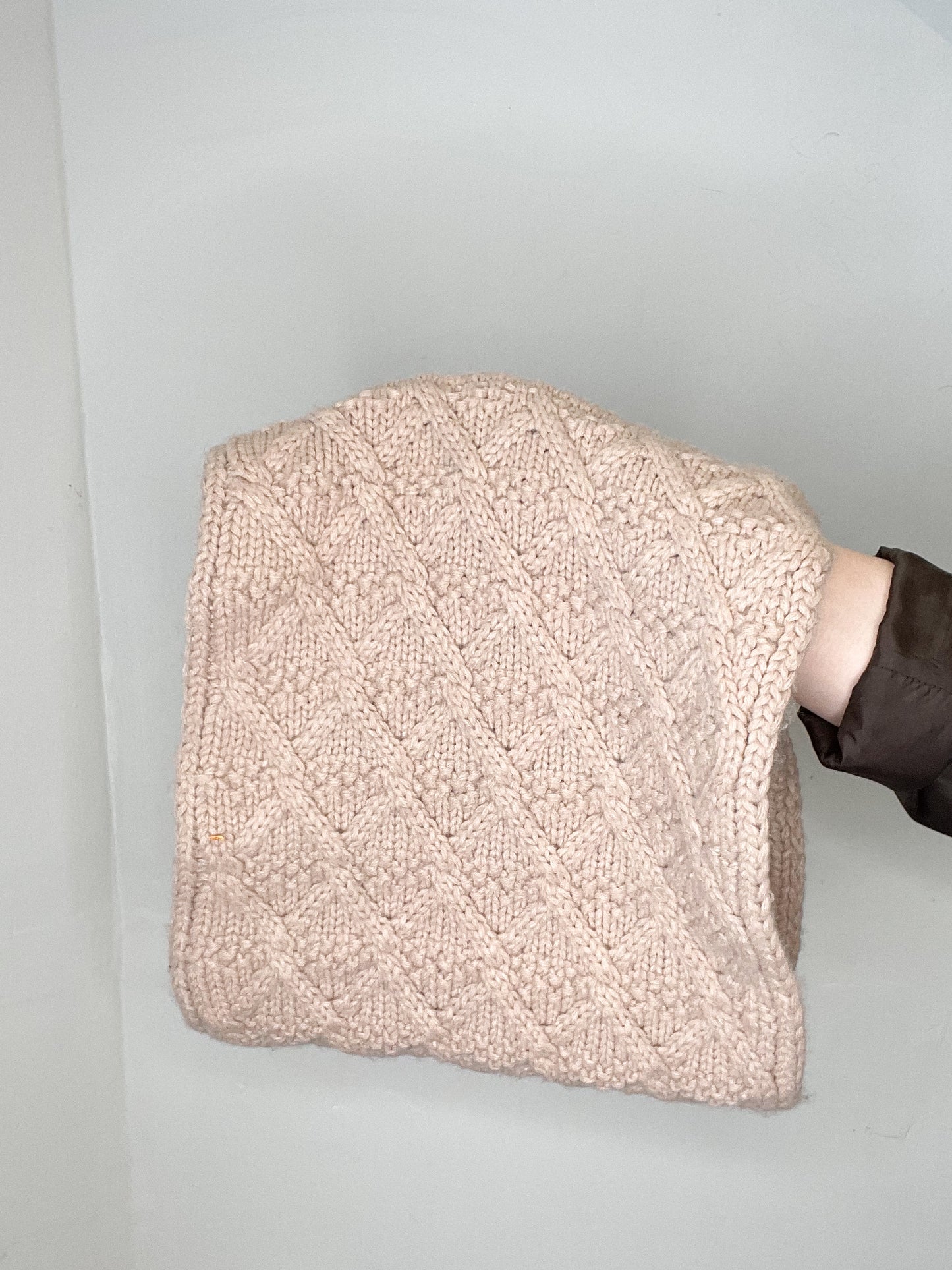 Beige Pink Knitted Funnel Infinity Scarf