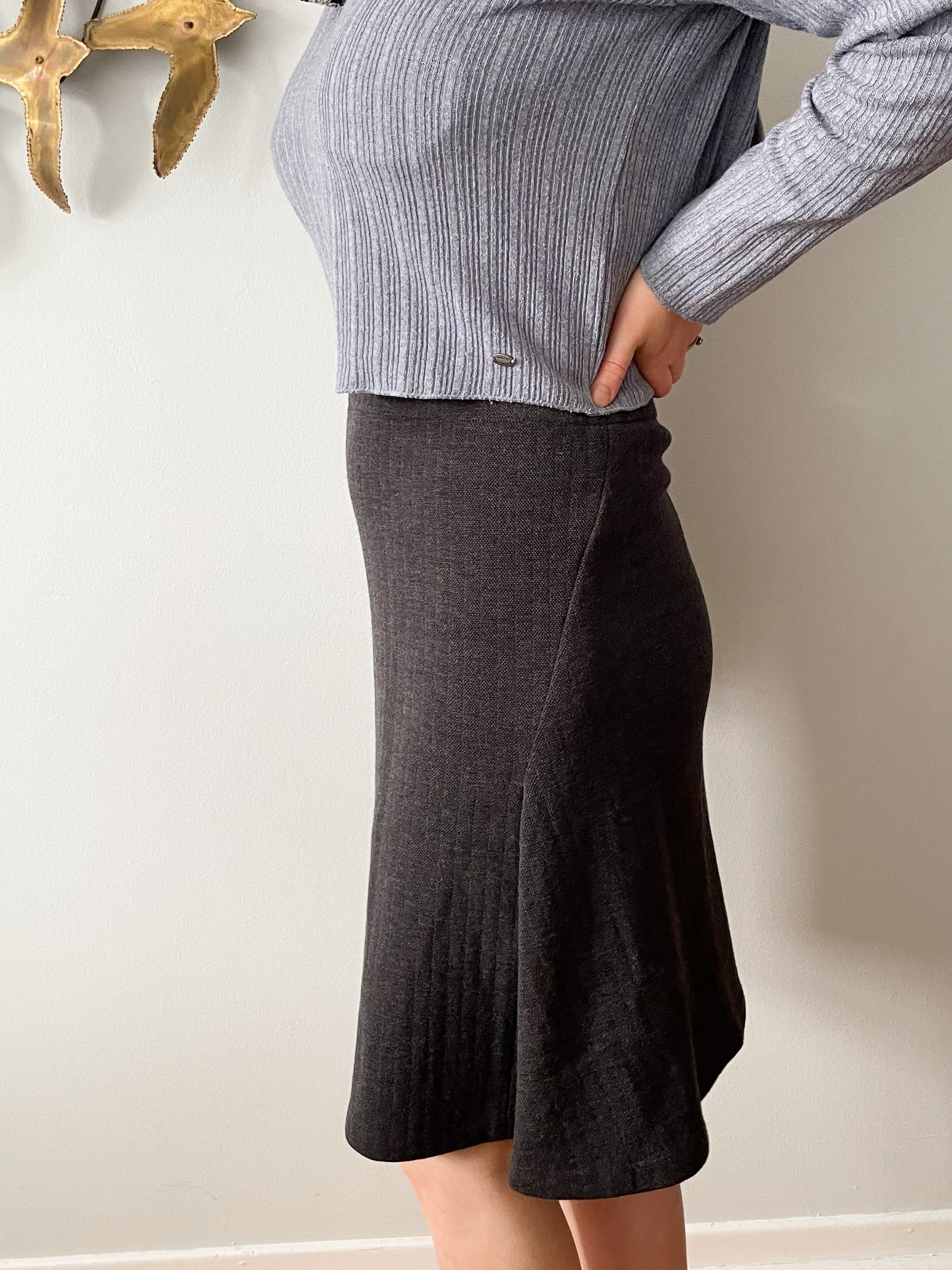 Lida Baday Grey Stripe Wool Pleat Skirt - Size 4