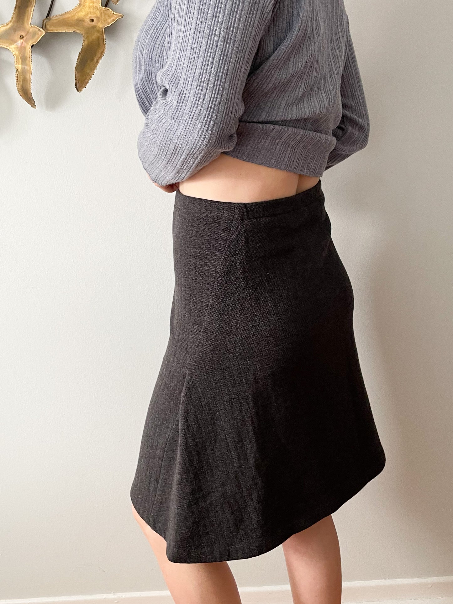 Lida Baday Grey Stripe Wool Pleat Skirt - Size 4