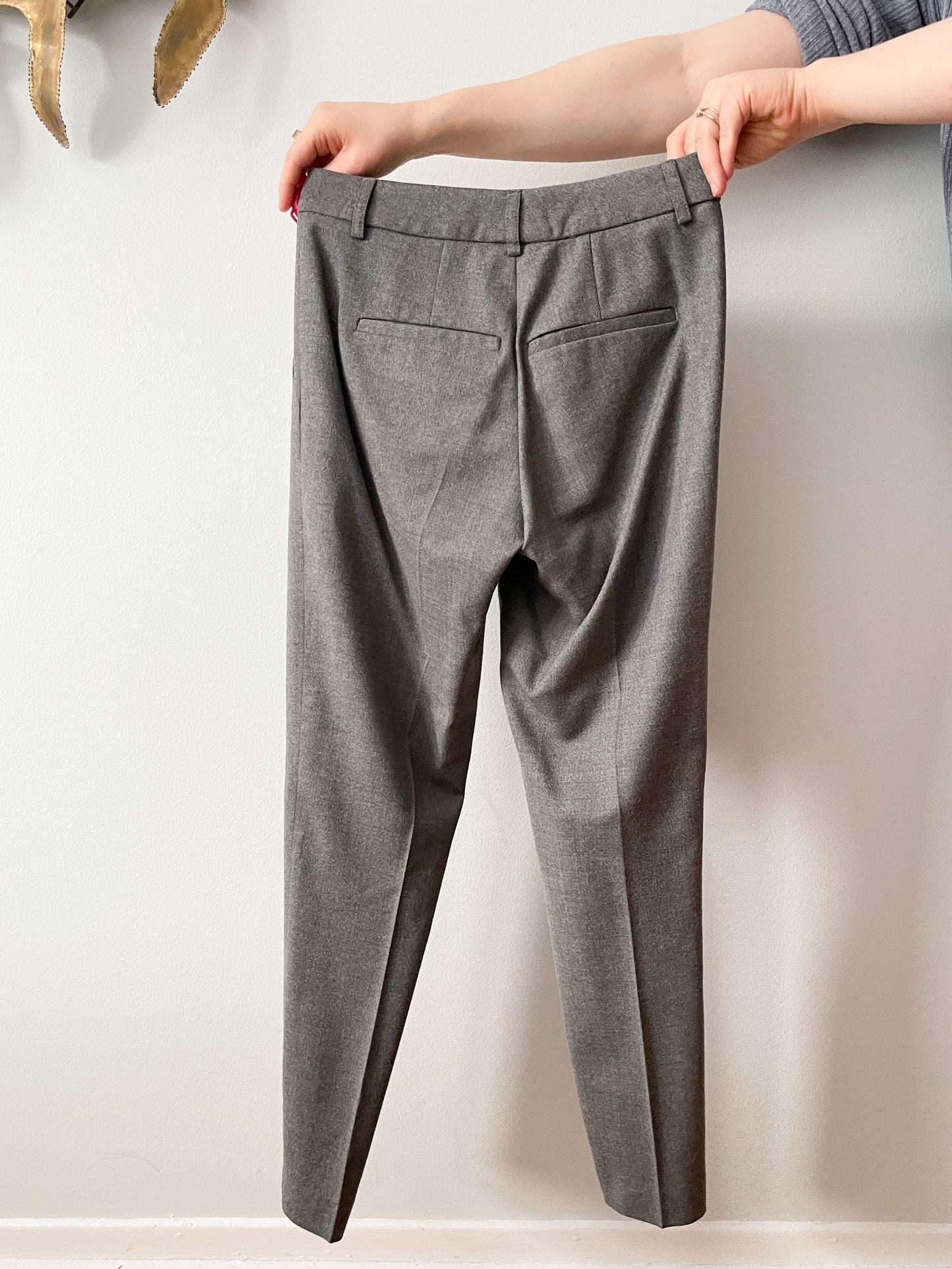 Grey Wool High Rise Pleated Trouser Pants - XS