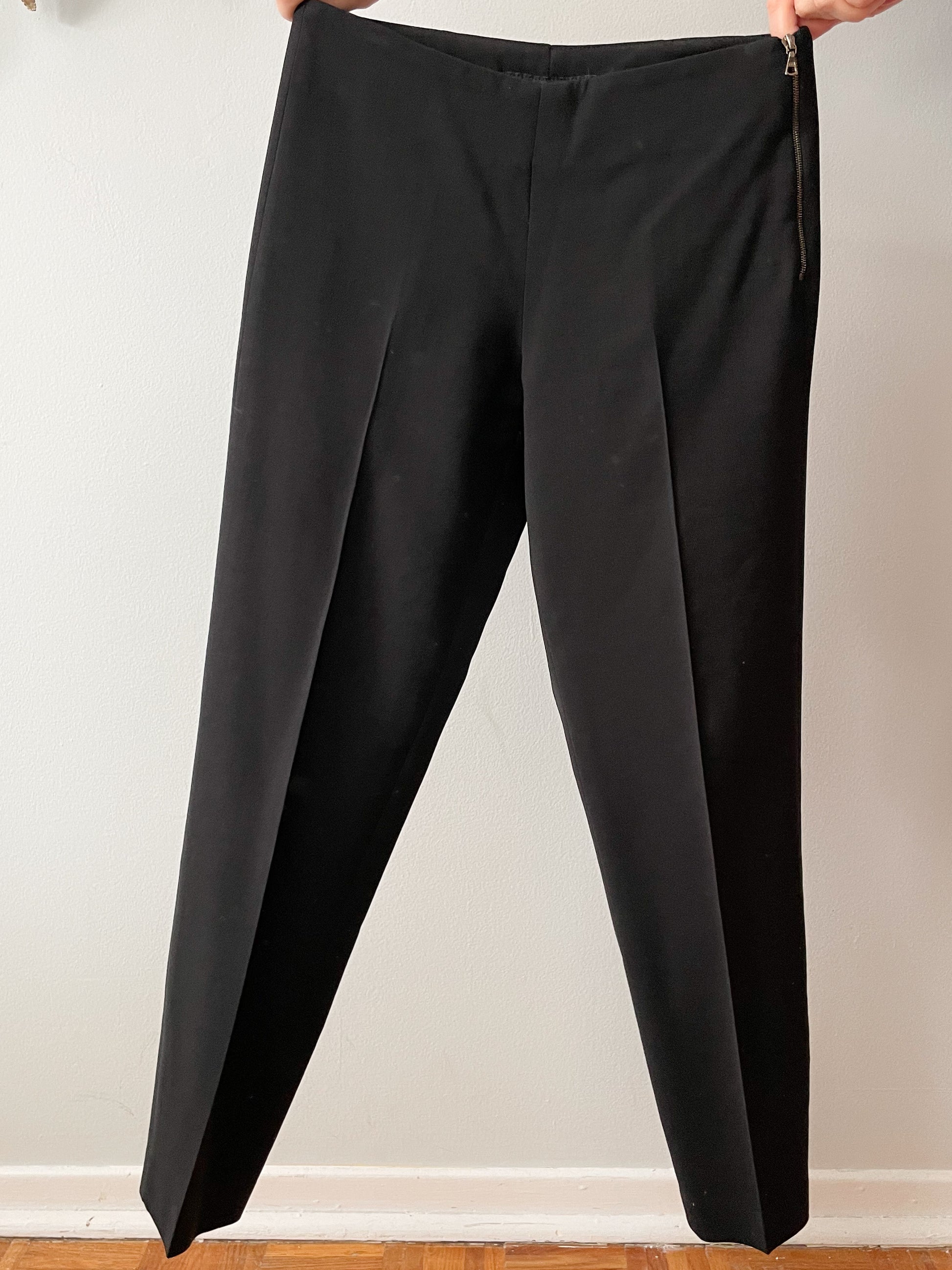 Judith Charles Black Pleated Wool Straight Leg Mid Rise Trouser